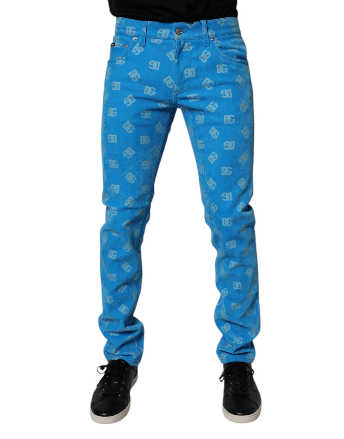 New Dolce & Gabbana Blue Logo Monogram Cotton Skinny Denim Jeans