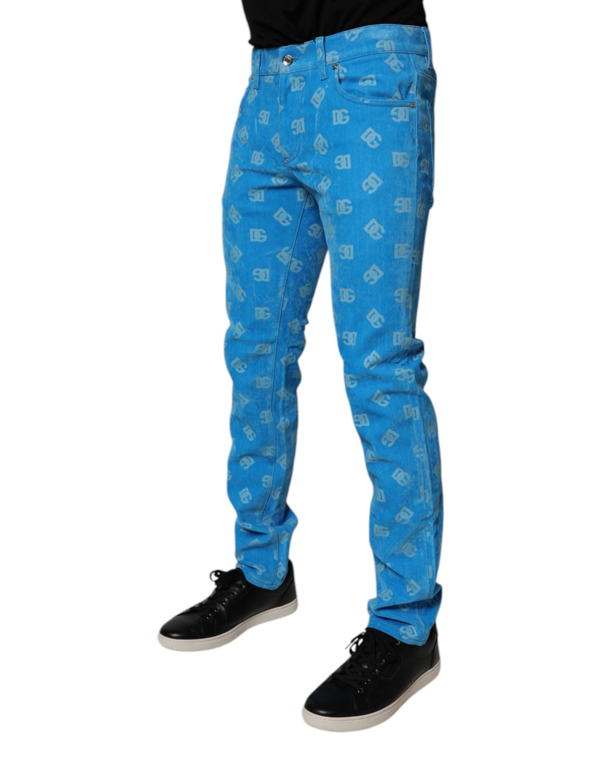 New Dolce & Gabbana Blue Logo Monogram Cotton Skinny Denim Jeans