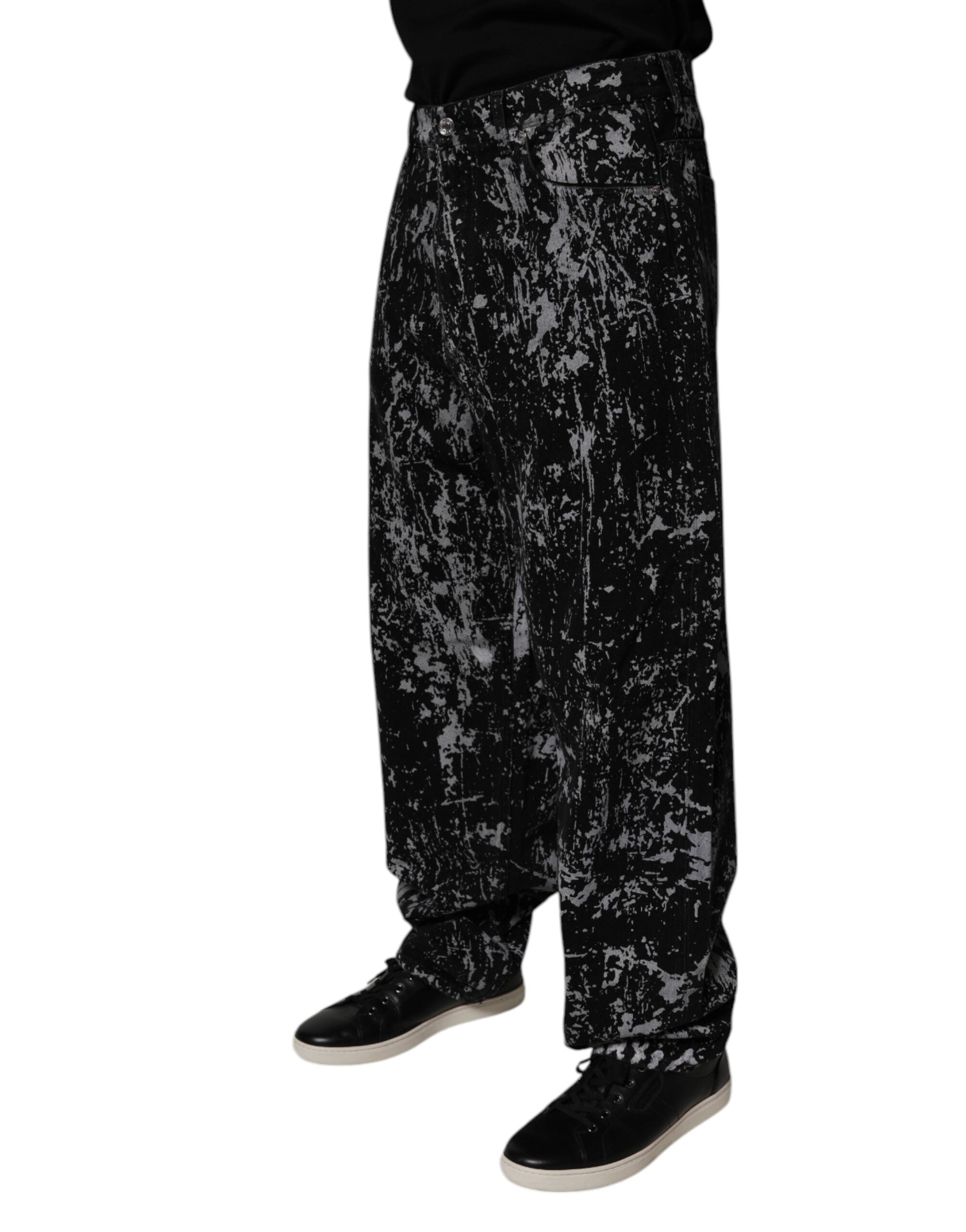 Dolce & Gabbana Dark Gray Tie Dye Cotton Straight Men Denim Jeans