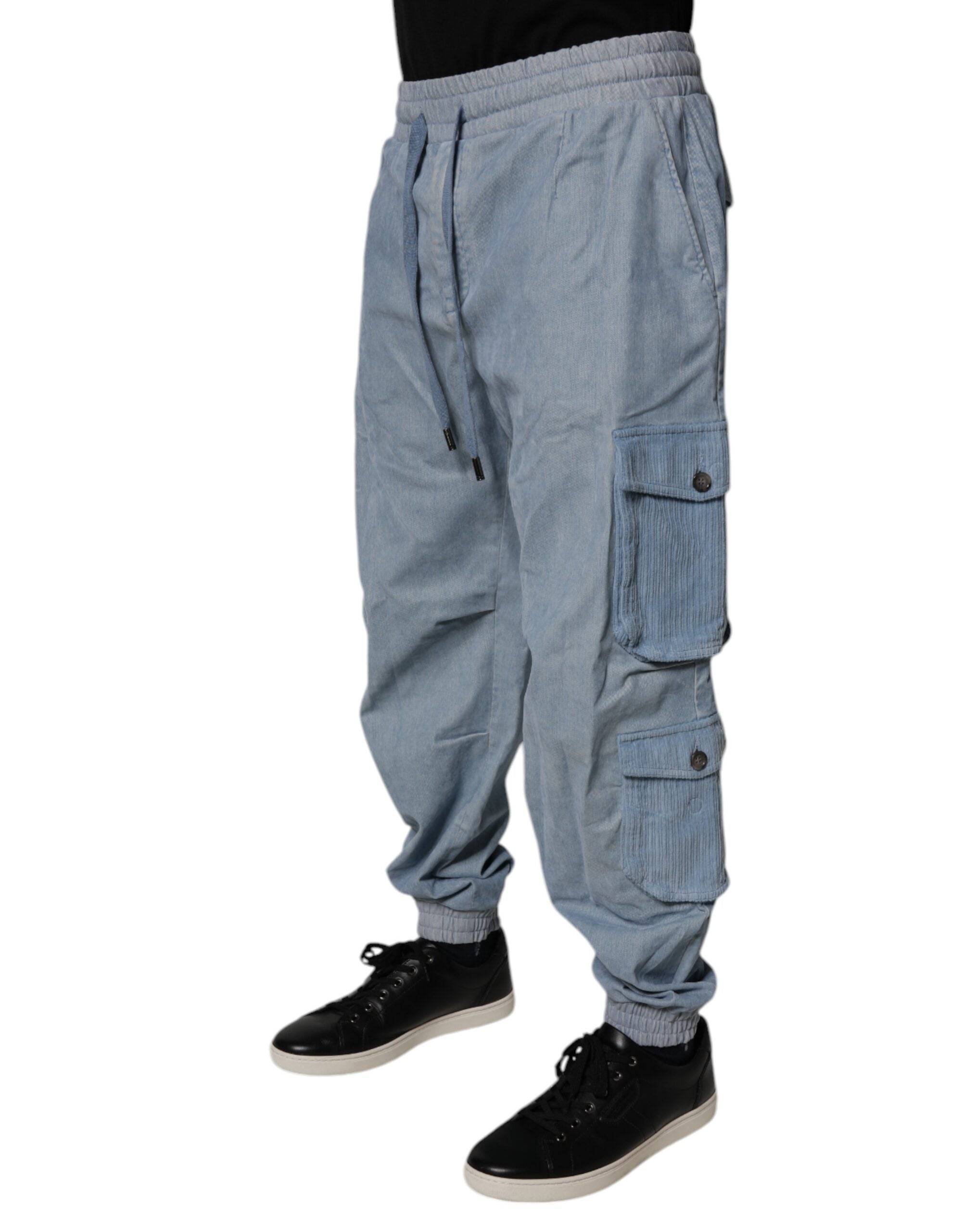 New Dolce & Gabbana Light Blue Cotton Jogger Cargo Men Denim Pants