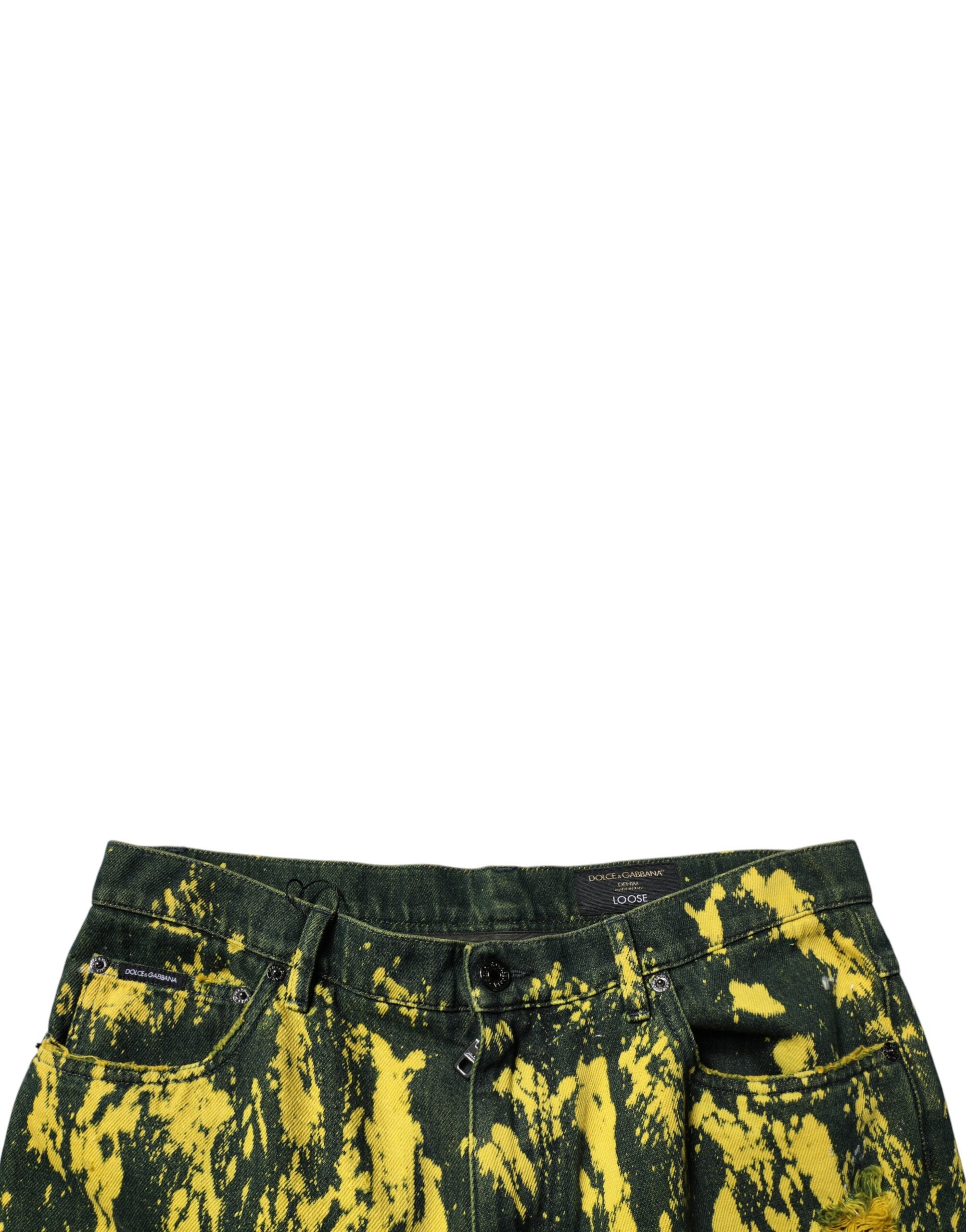 Dolce & Gabbana Black Green Tie Dye Tattered Skinny Men Denim Jeans