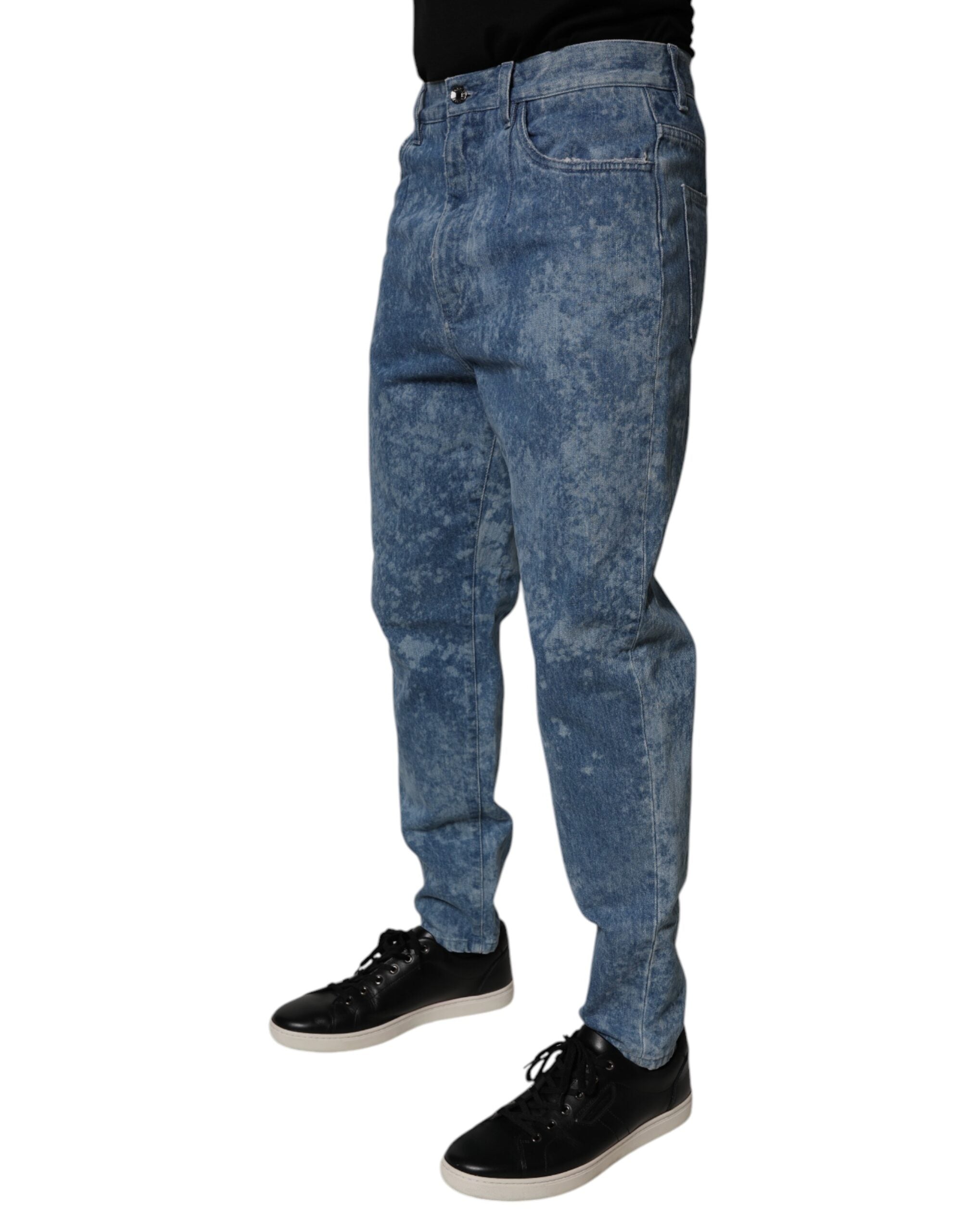 New Dolce & Gabbana Blue Tie Dye Cotton Skinny Men Denim Jeans