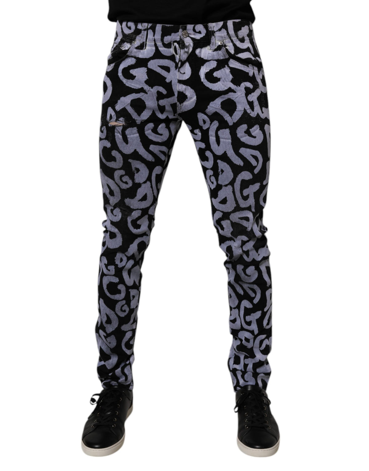 New Dolce & Gabbana Black Logo Monogram Cotton Skinny Denim Jeans