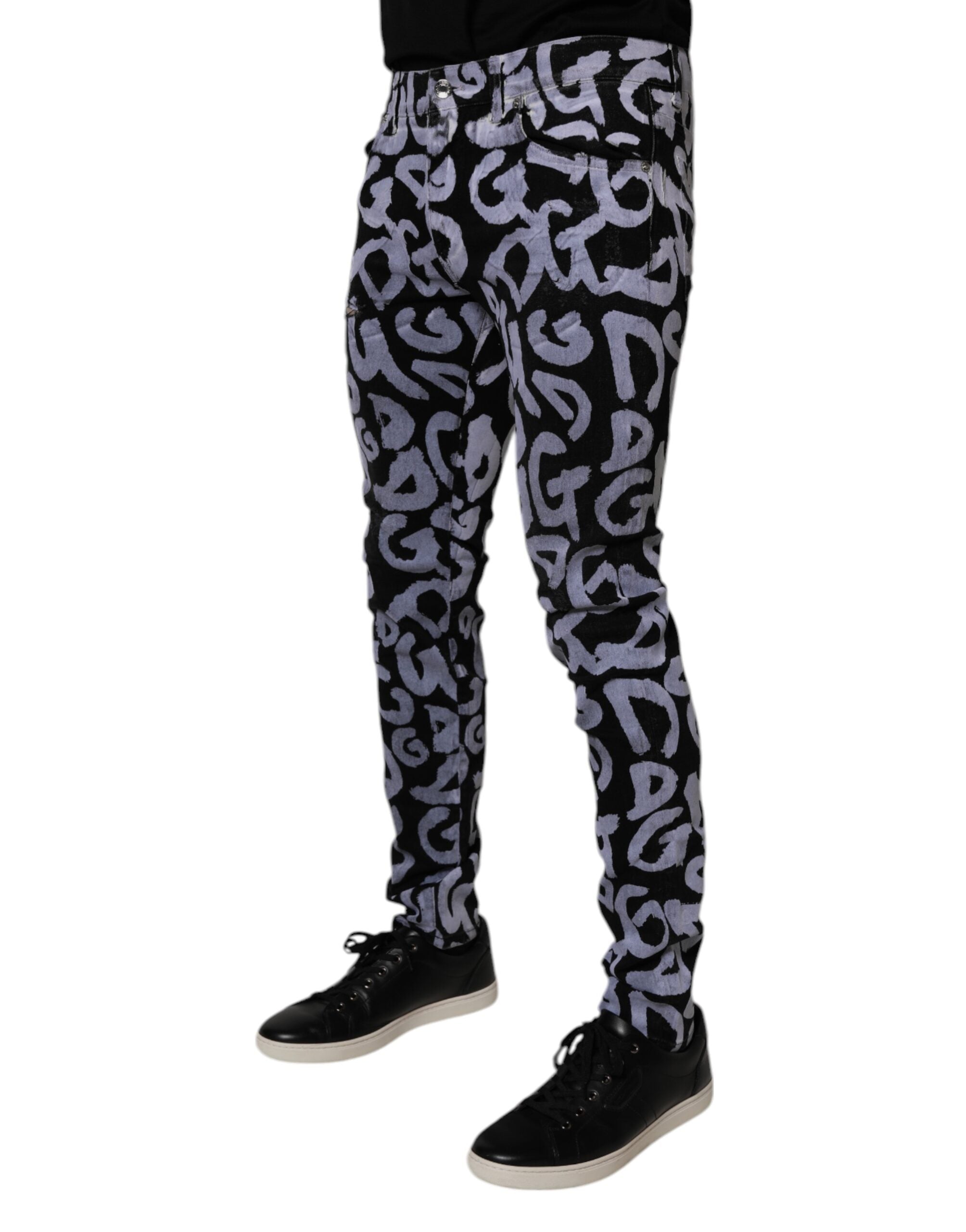 New Dolce & Gabbana Black Logo Monogram Cotton Skinny Denim Jeans