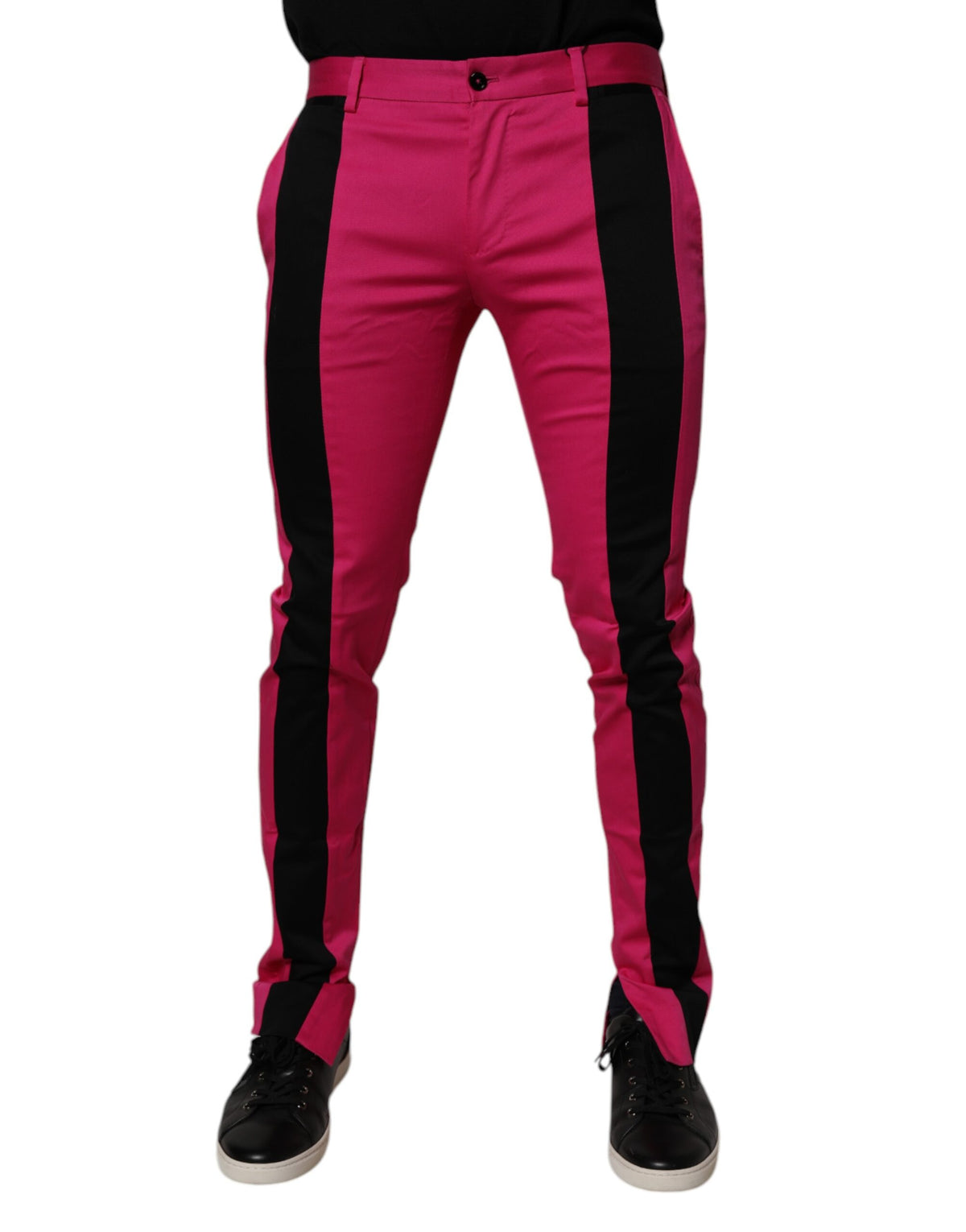 New Dolce & Gabbana Pink Black Stripe Slim Fit Men Dress Pants