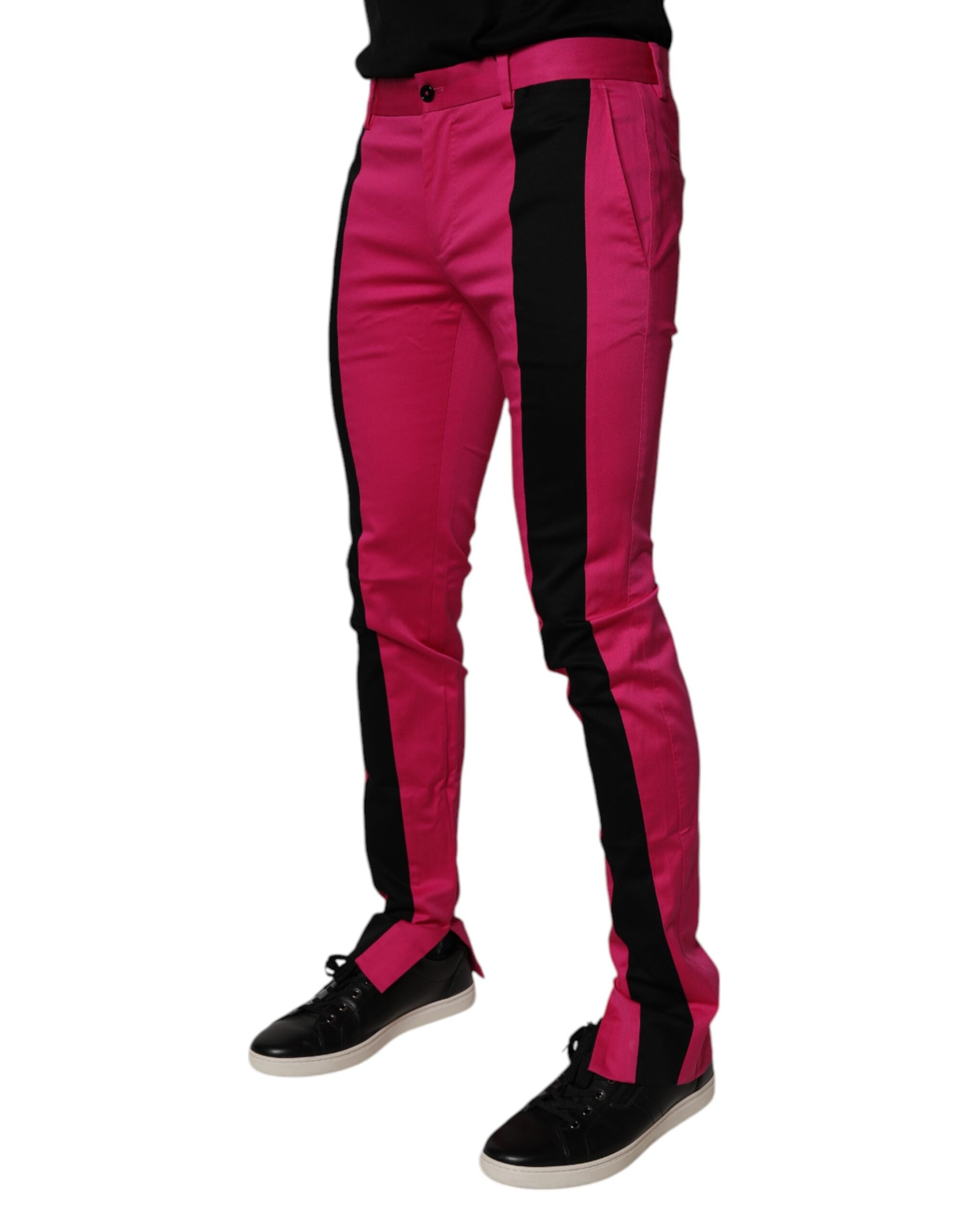 New Dolce & Gabbana Pink Black Stripe Slim Fit Men Dress Pants