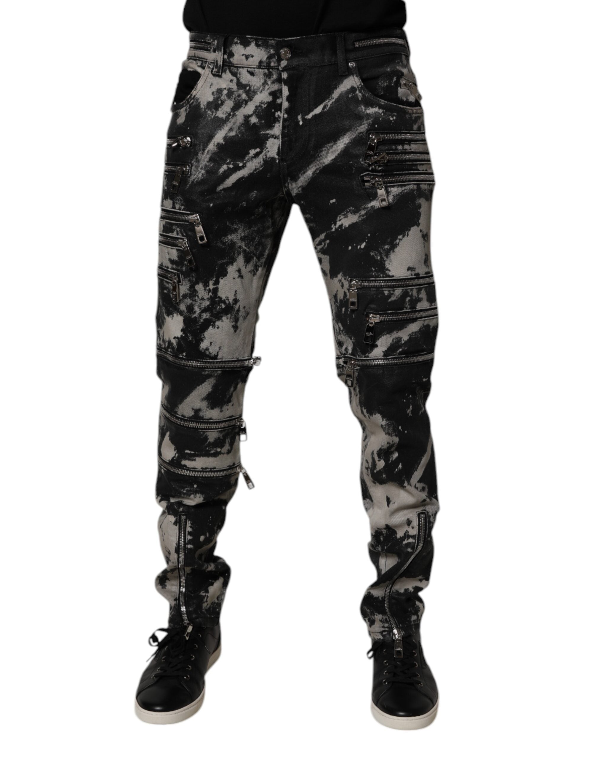 Dolce & Gabbana Dark Gray Tie Dye Cotton Skinny Zip Denim Jeans