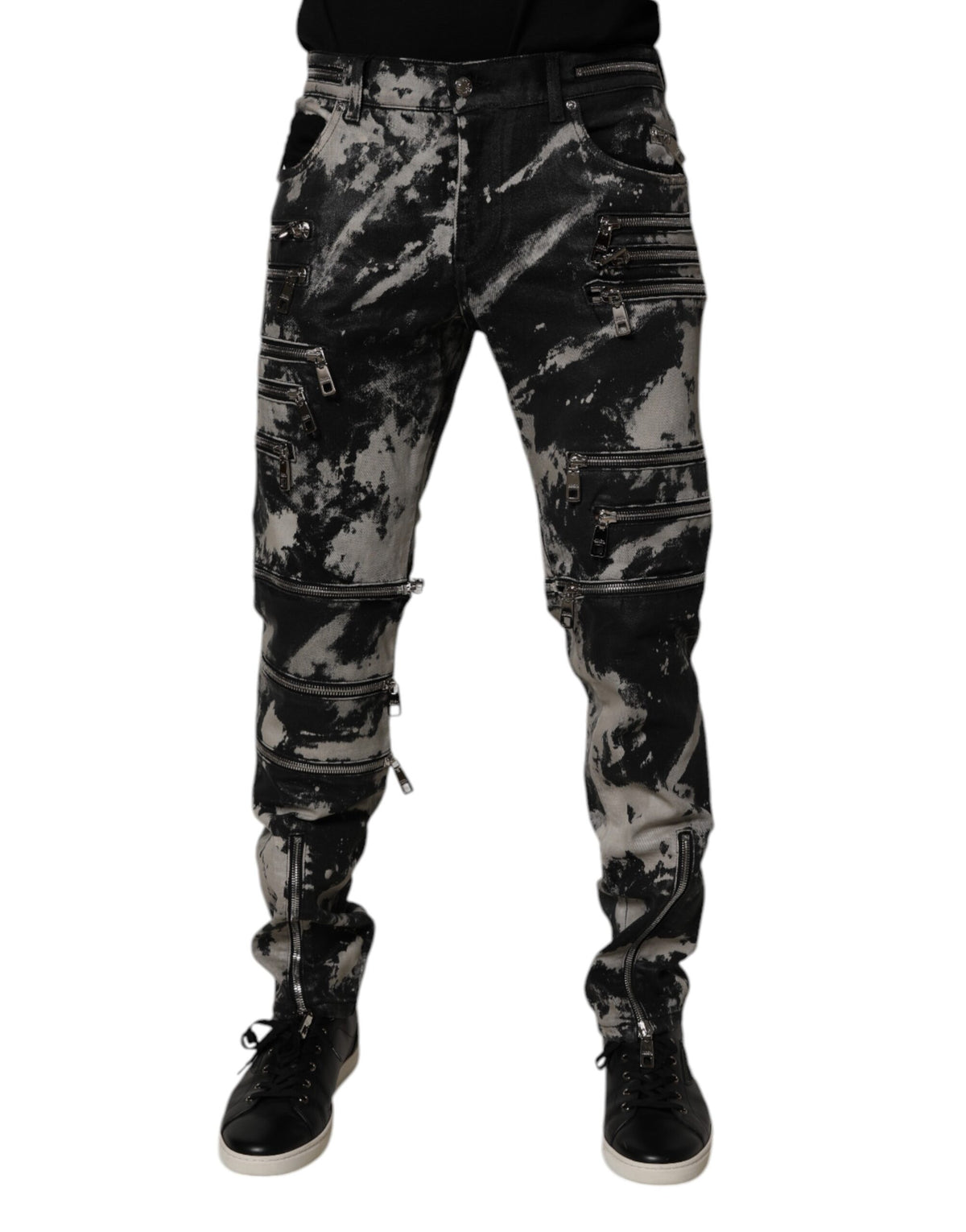 New Dolce & Gabbana Dark Gray Tie Dye Cotton Skinny Zip Denim Jeans