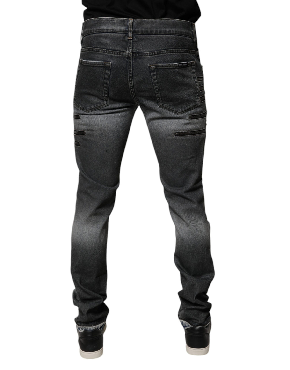 New Dolce & Gabbana Dark Gray Tattered Cotton Skinny Denim Jeans