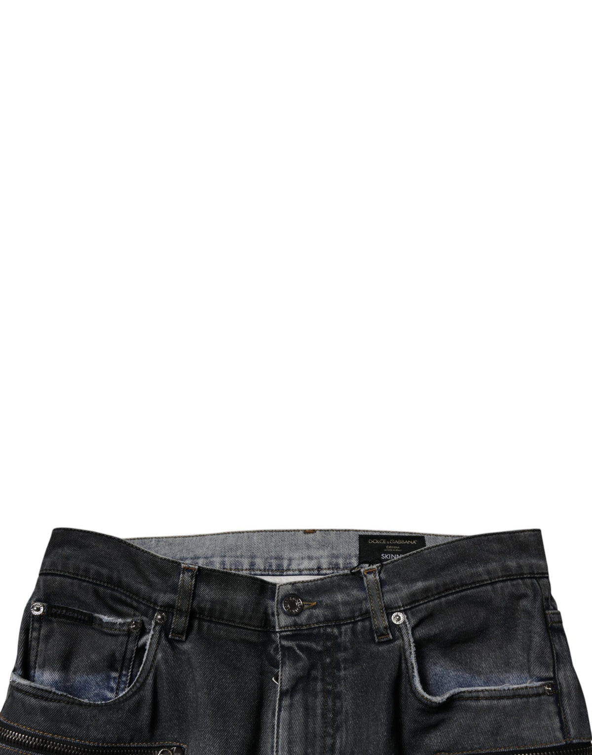 New Dolce & Gabbana Dark Gray Tattered Cotton Skinny Denim Jeans