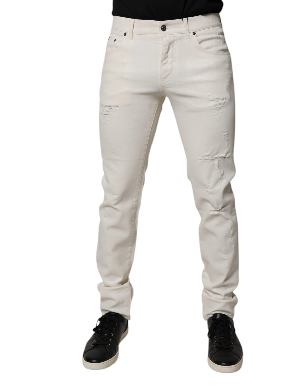 Dolce & Gabbana Off White Cotton Stretch Skinny Denim Jeans