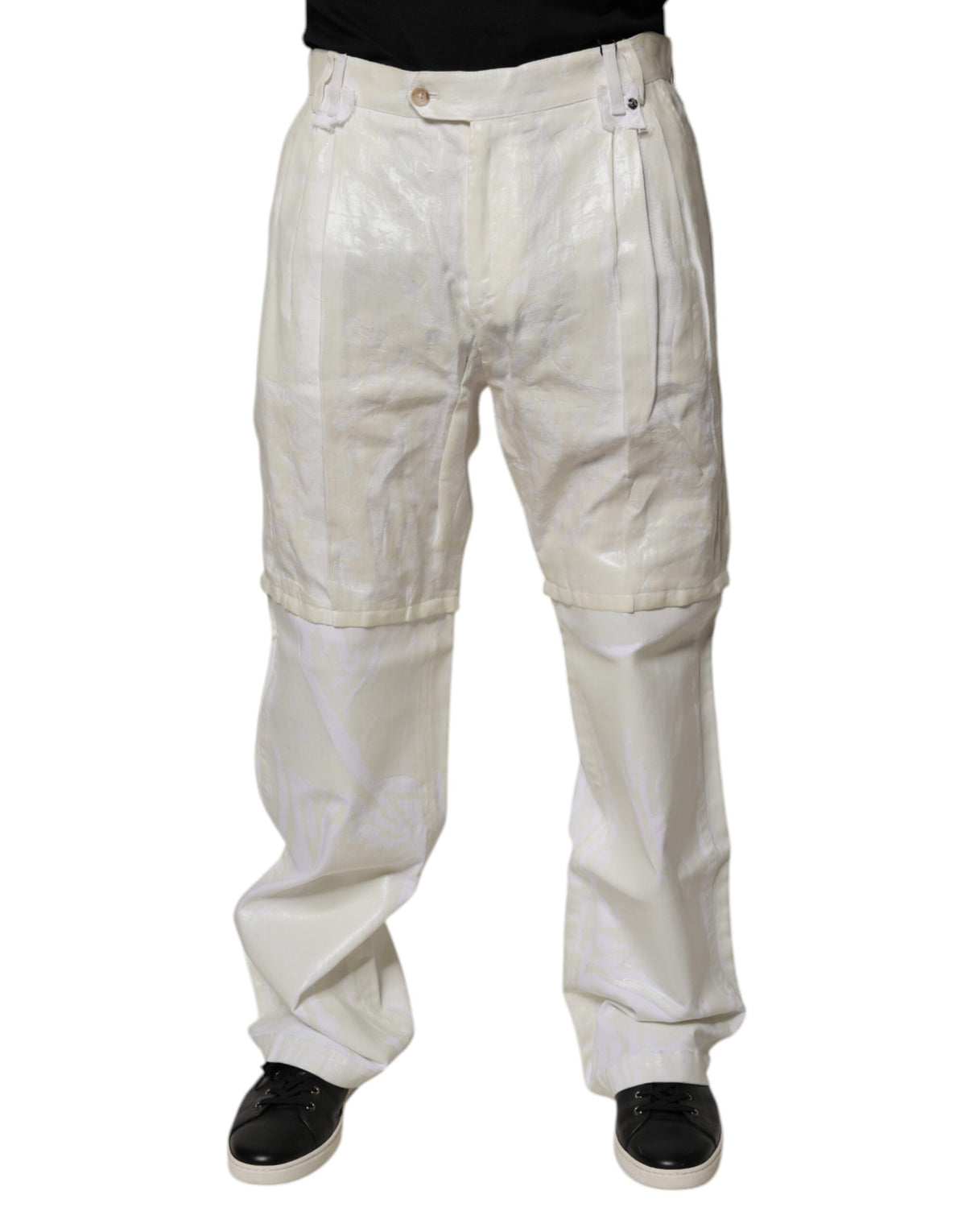Dolce & Gabbana White Linen Mid Waist Straight Men Denim Jeans