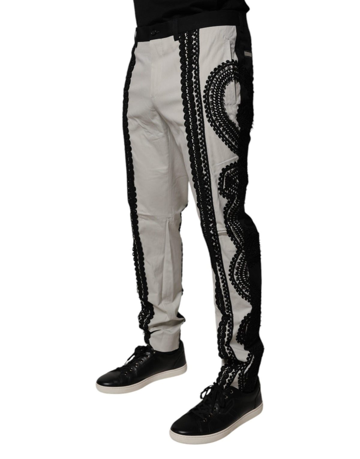 New Dolce & Gabbana White Lace Trim Mid Waist Dress Formal Pants