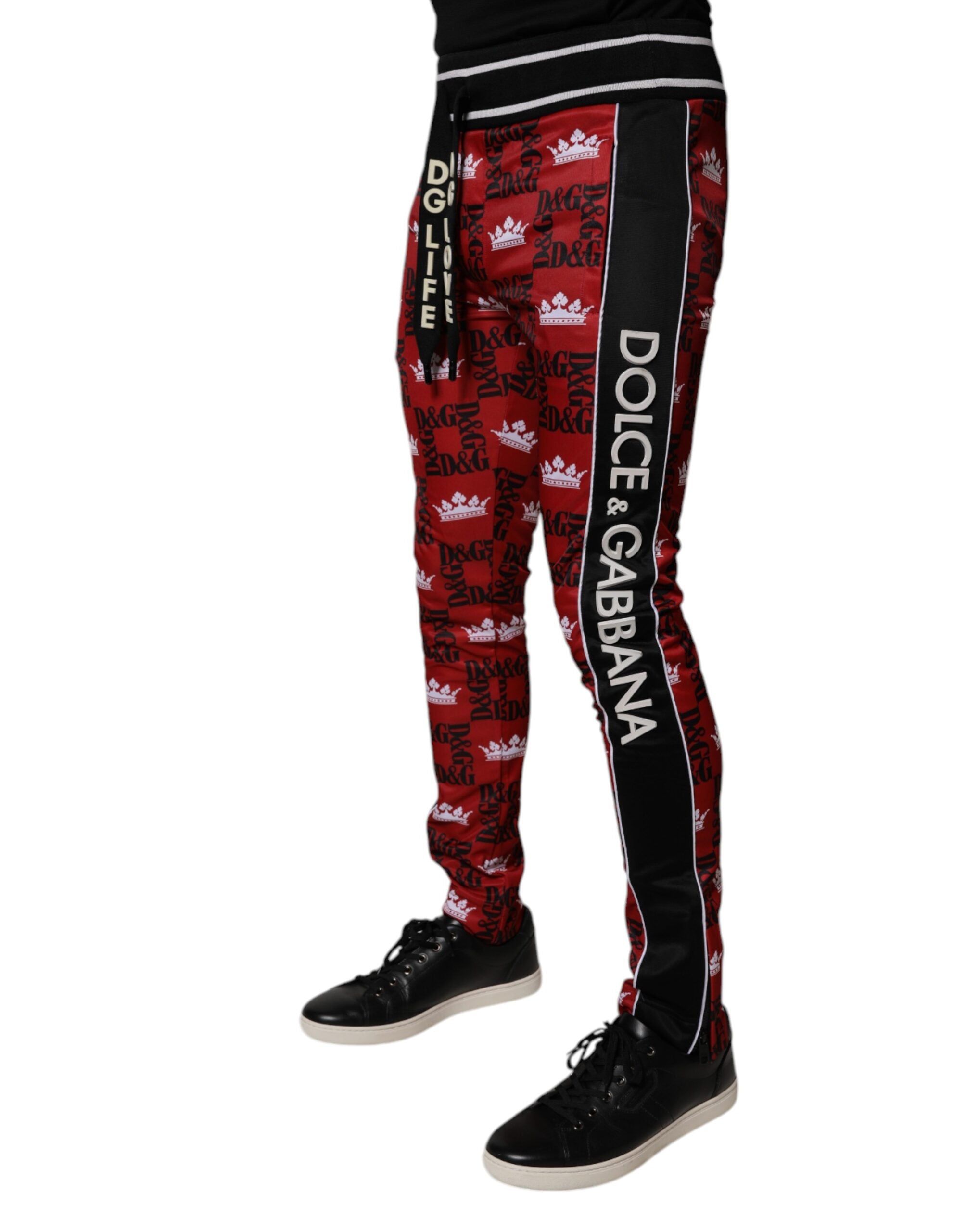 Dolce & Gabbana Red Crown Logo Monogram Men Sweatpants Pants