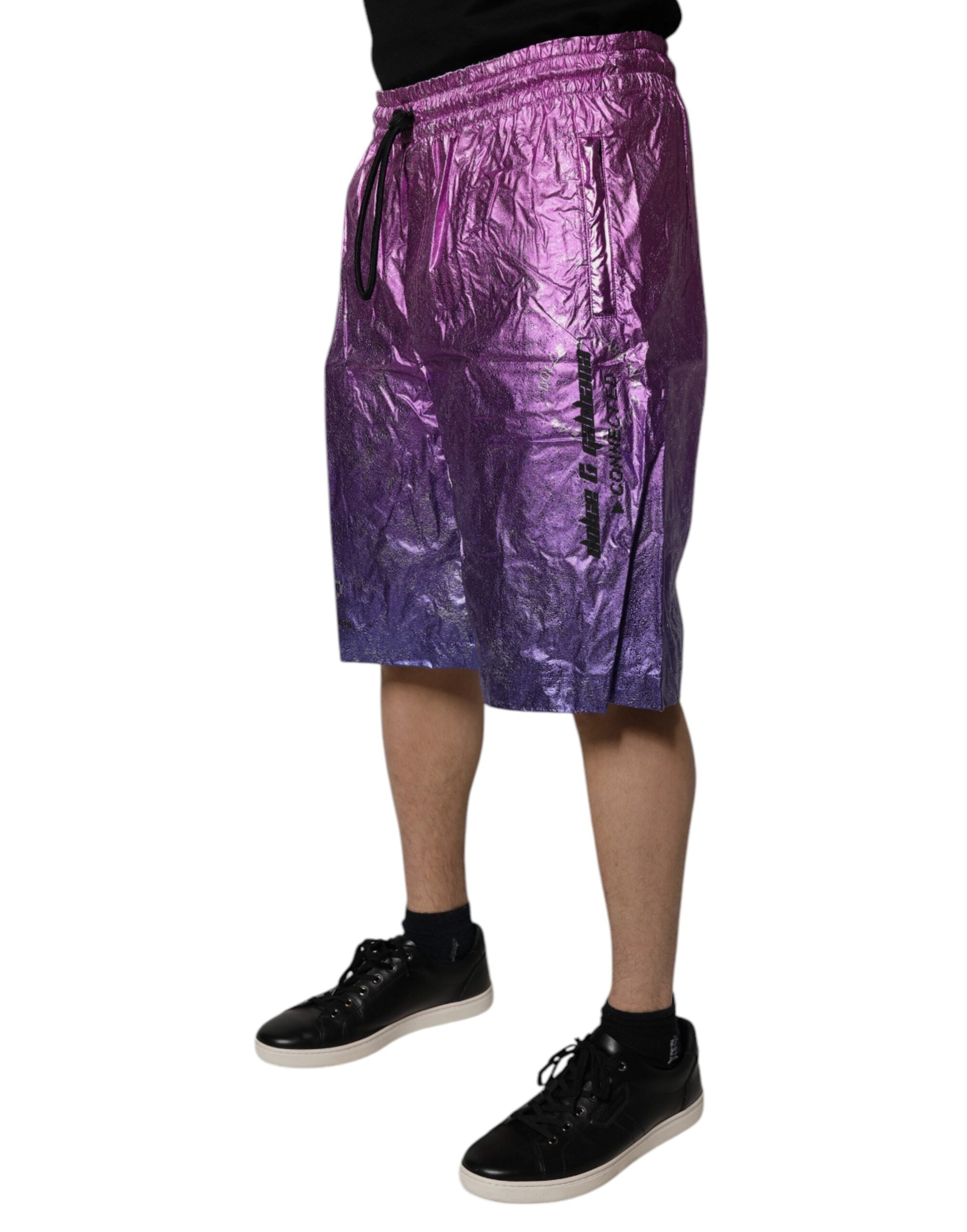 New Dolce & Gabbana Metallic Pink Purple Two Tone Bermuda Shorts