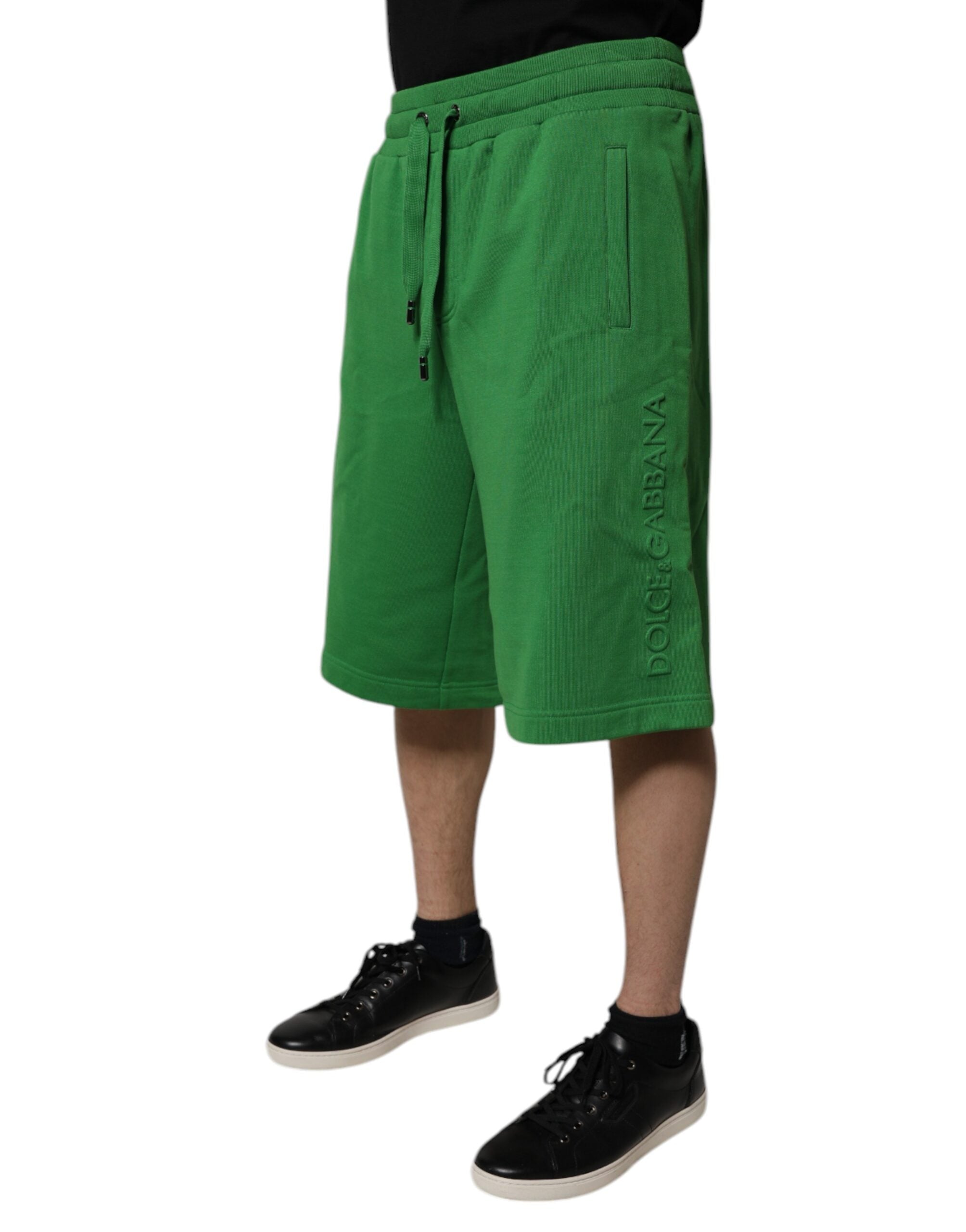 New Dolce & Gabbana Green Cotton Men Sweatshorts Bermuda Shorts