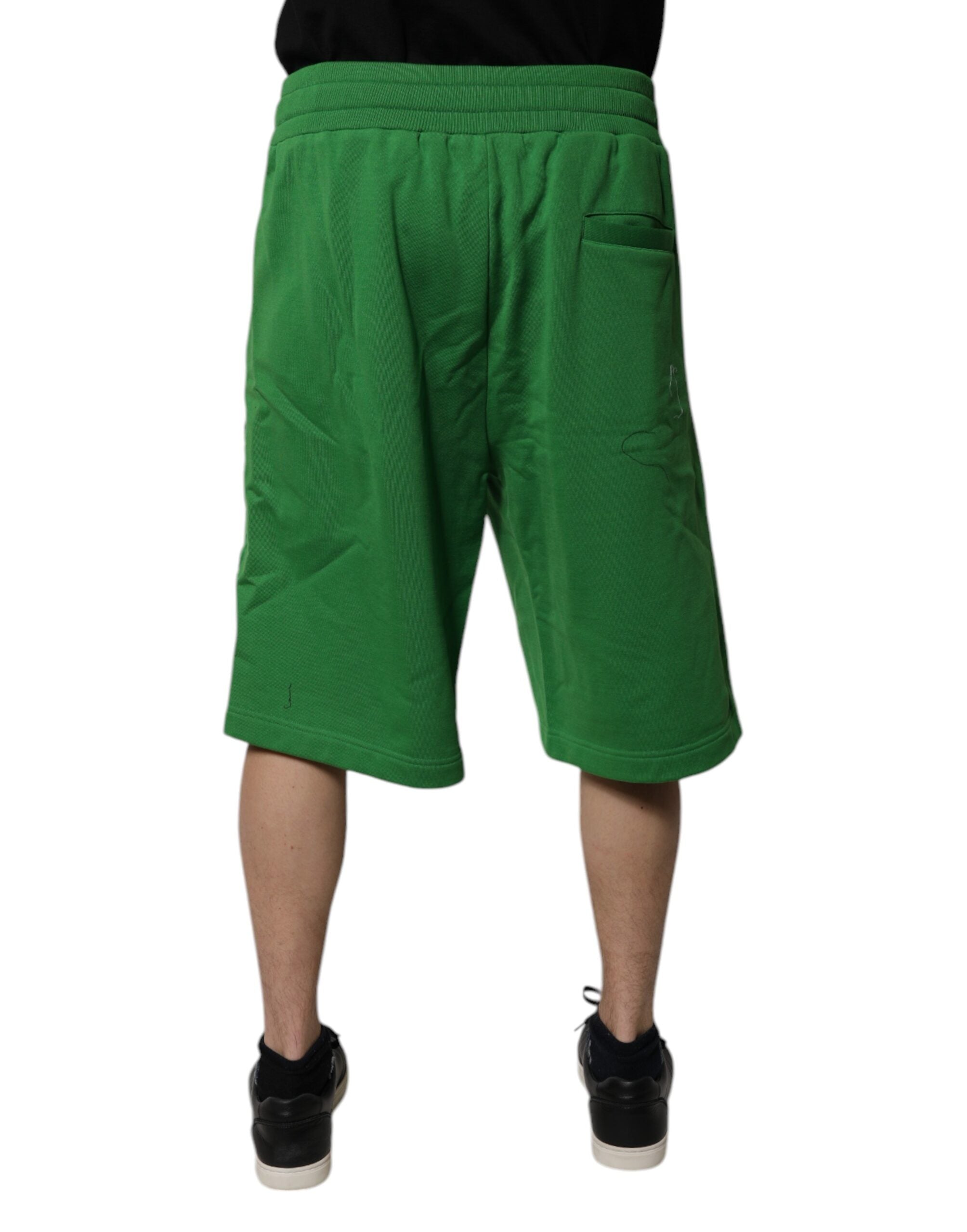 New Dolce & Gabbana Green Cotton Men Sweatshorts Bermuda Shorts
