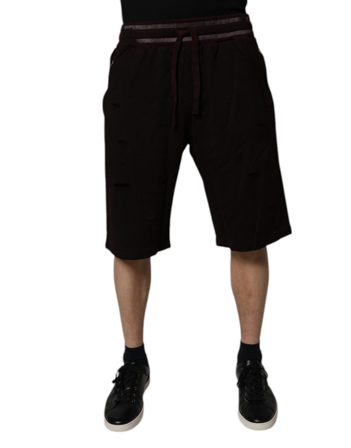 New Dolce & Gabbana Maroon Cotton Logo Plaque Men Bermuda Shorts