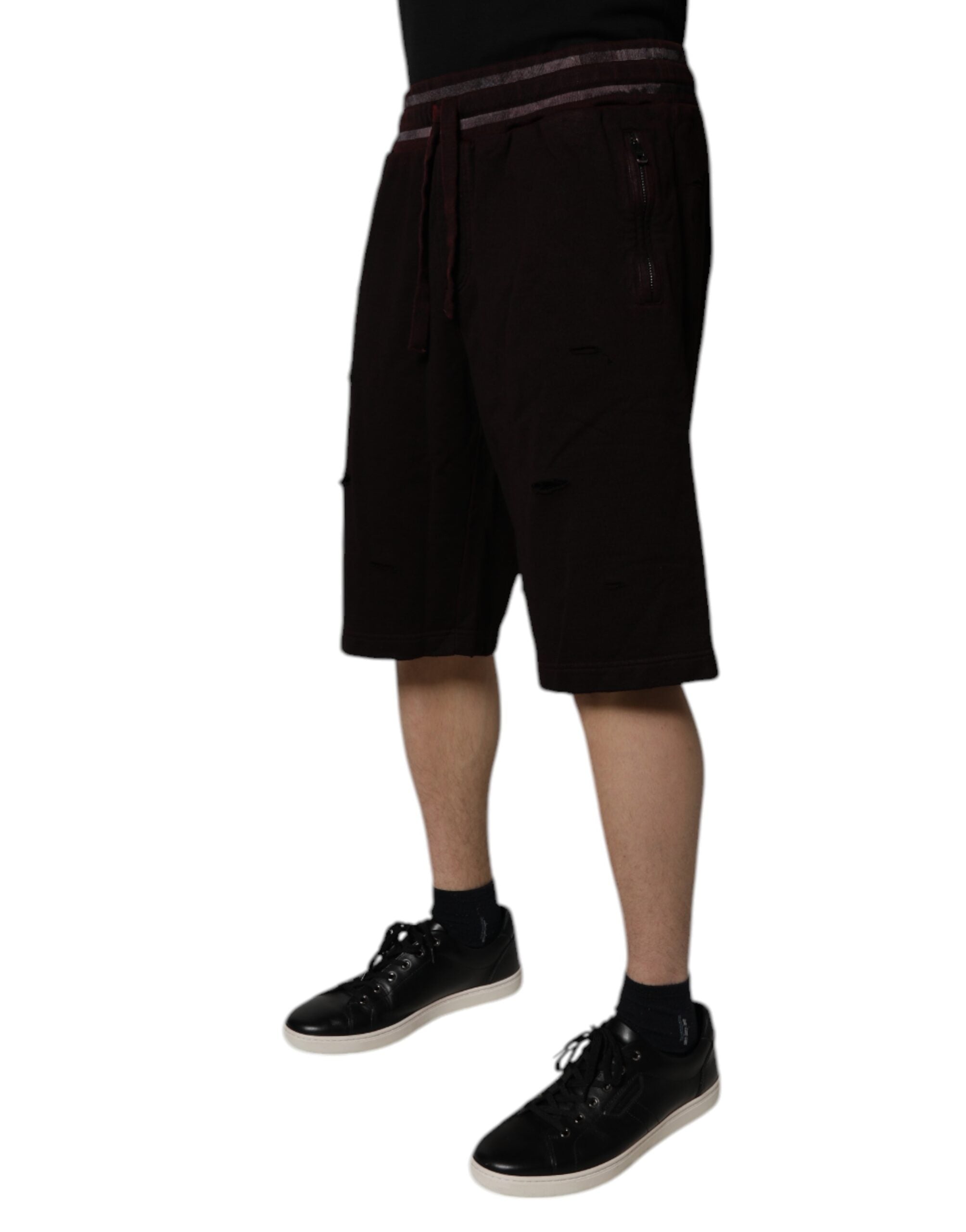 New Dolce & Gabbana Maroon Cotton Logo Plaque Men Bermuda Shorts