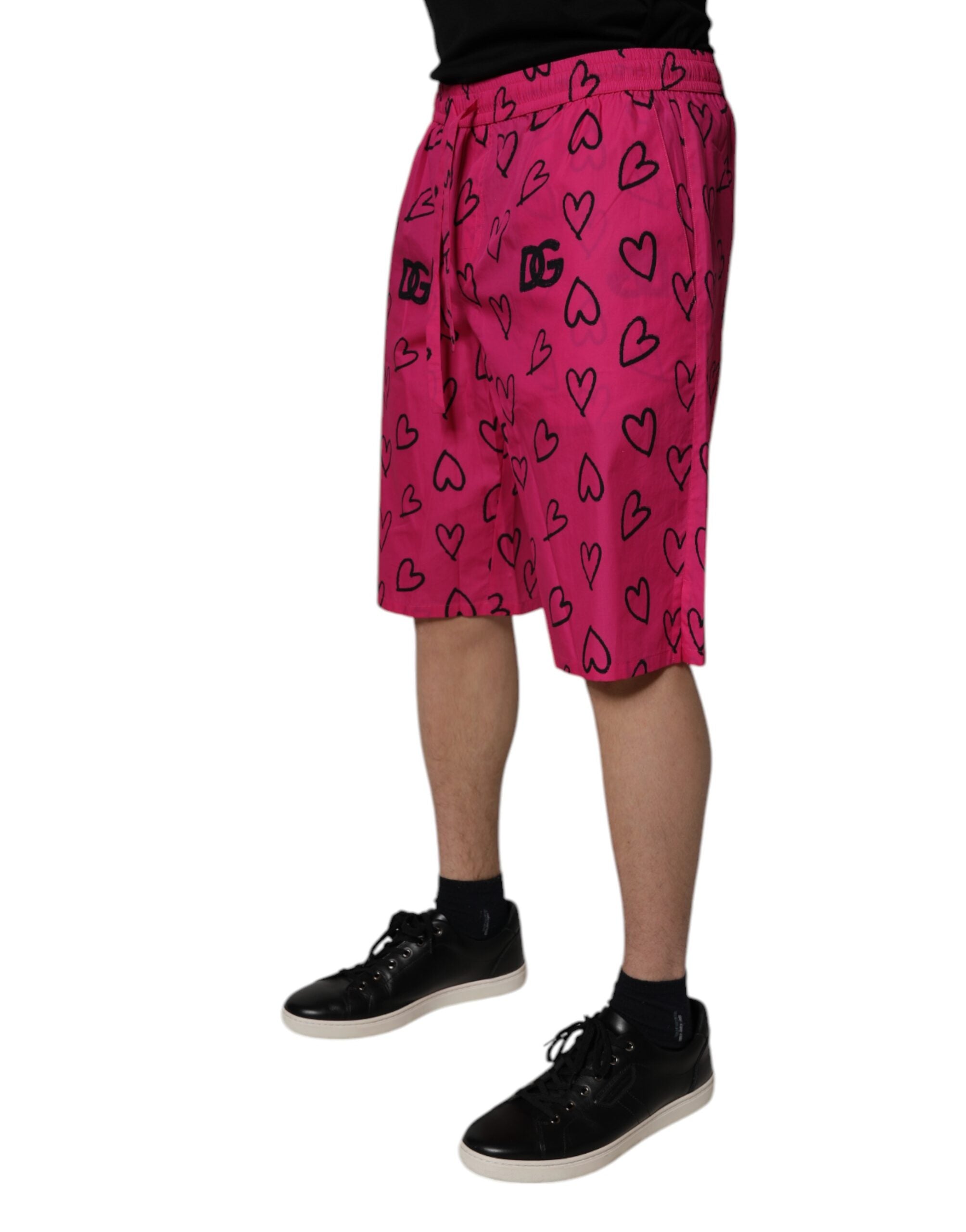 New Dolce & Gabbana Pink Cotton Heart Print Bermuda Shorts