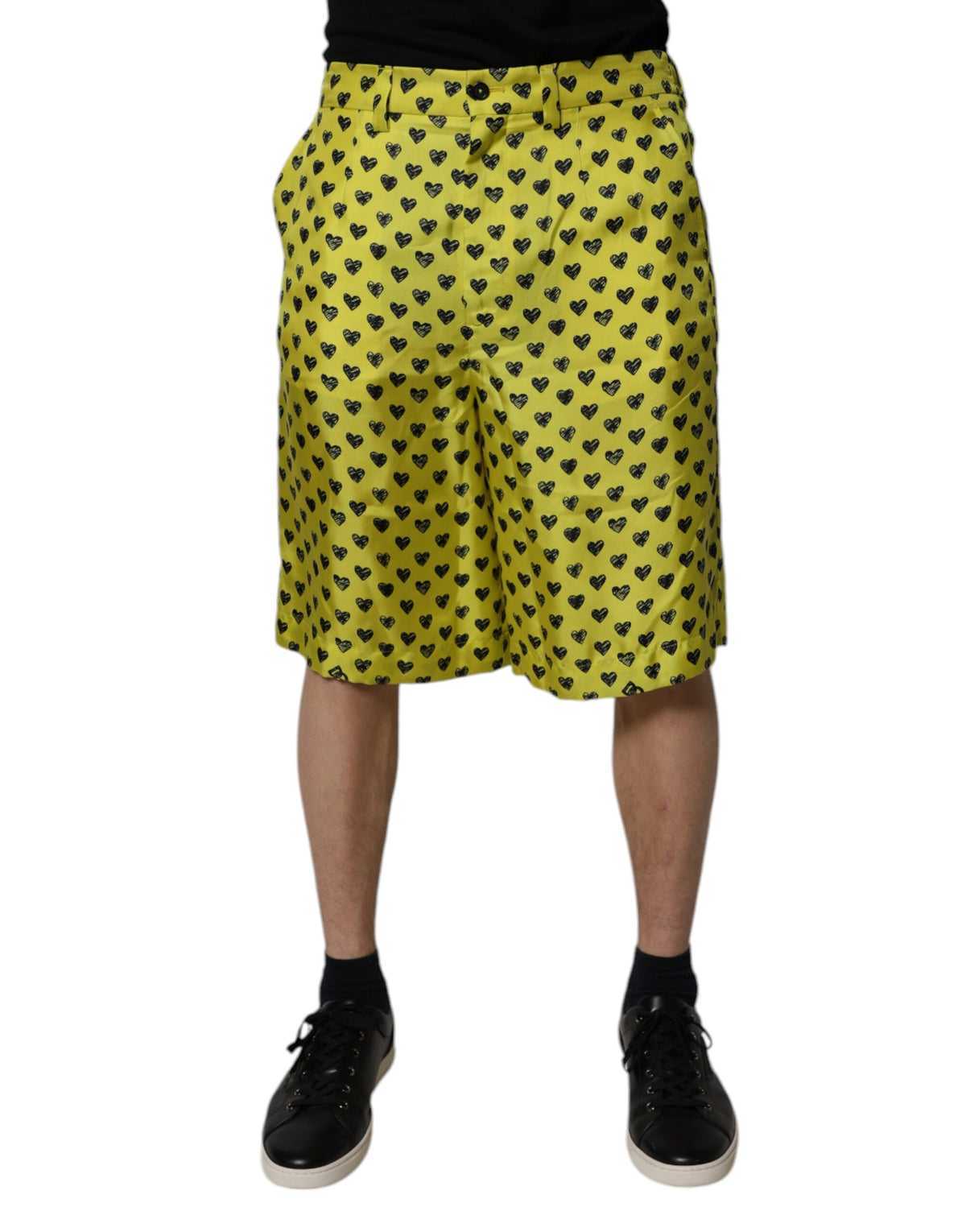 Dolce & Gabbana Green Silk Heart Print Bermuda Shorts