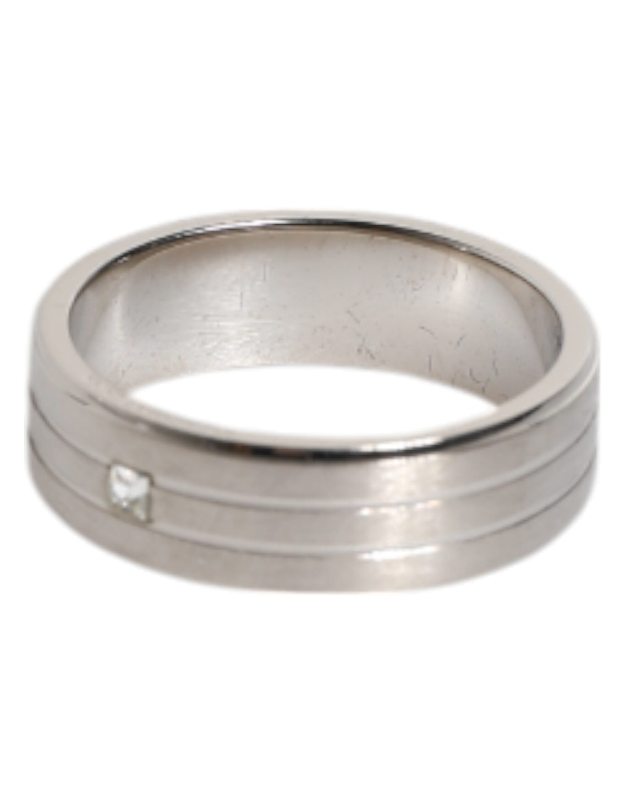 Dolce & Gabbana Silver Tone Brass Clear Crystal DG Logo Ring