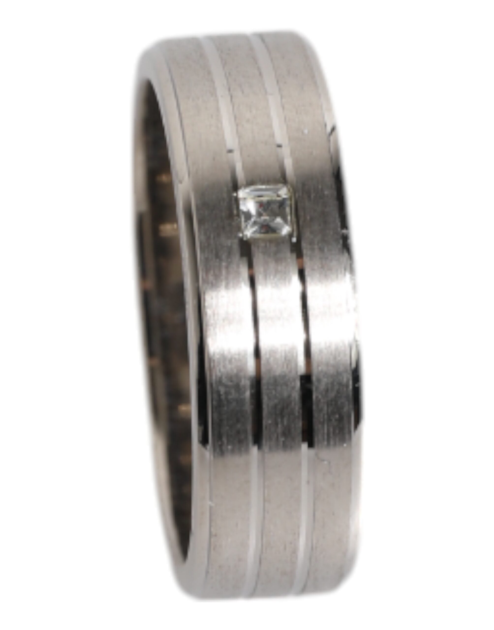 New Dolce & Gabbana Silver Tone Clear Crystal DG Logo Ring