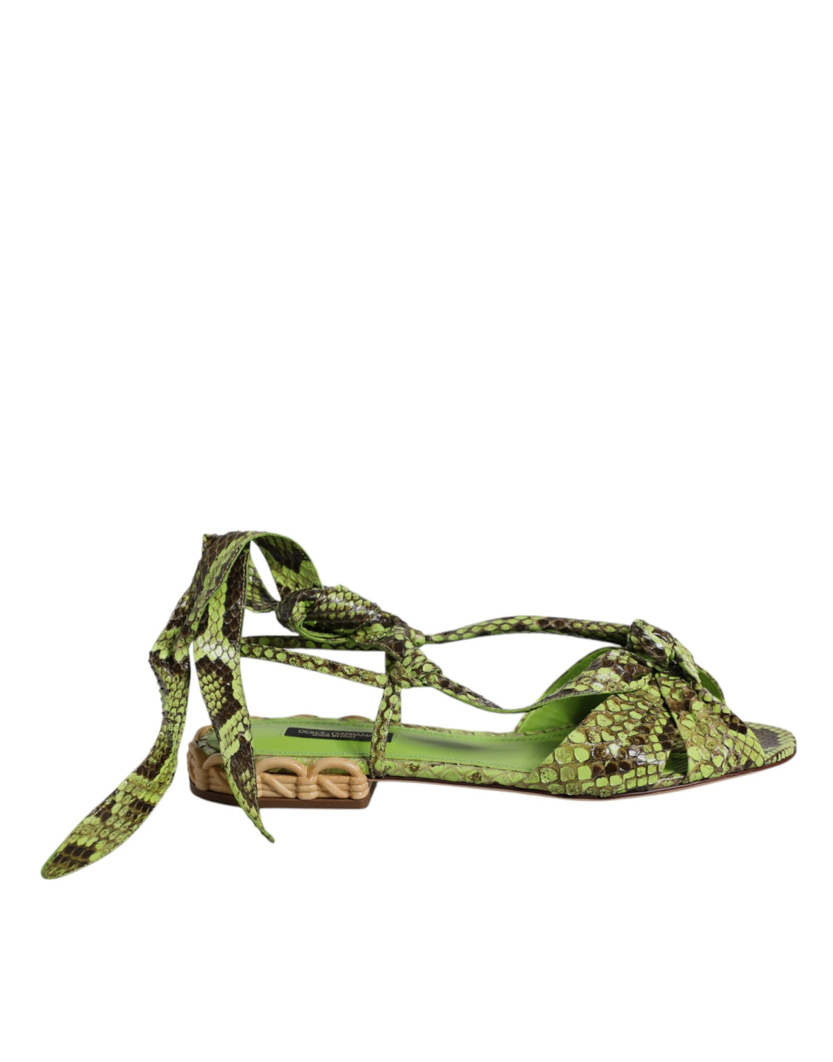 New Dolce & Gabbana Green Animal Print Ankle Wrap Sandals Shoes