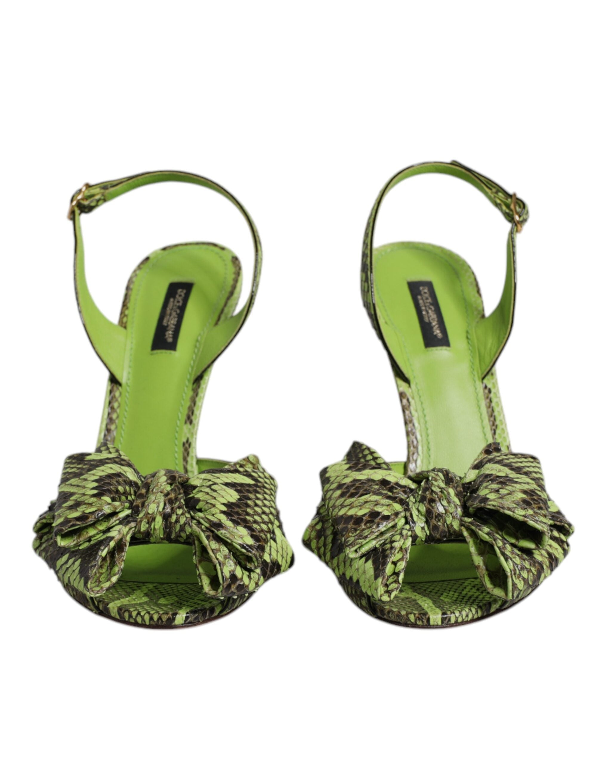 New Dolce & Gabbana Green Python Leather Heels Sandals Shoes