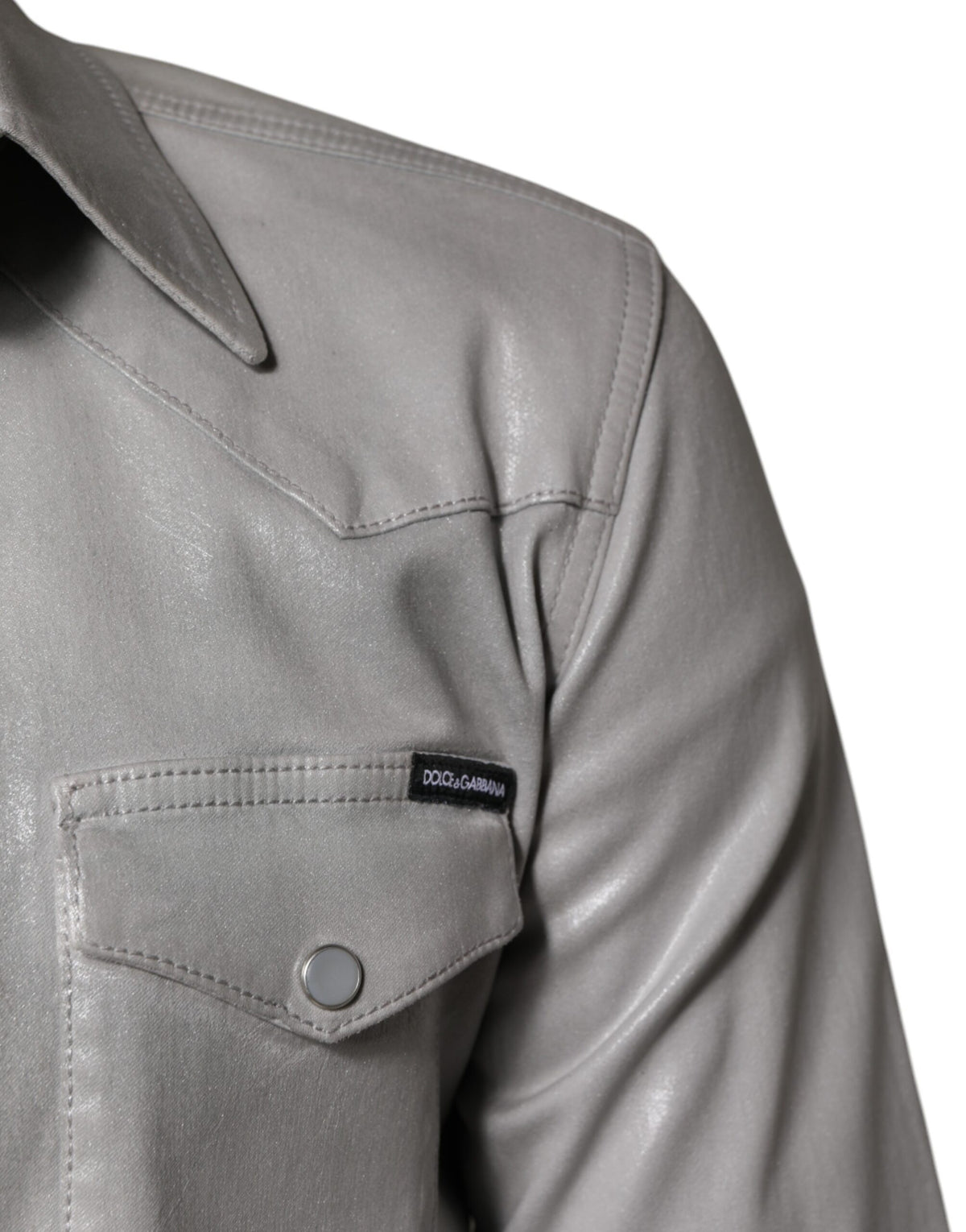 New Dolce & Gabbana Metallic Gray Cotton Button Down Shirt