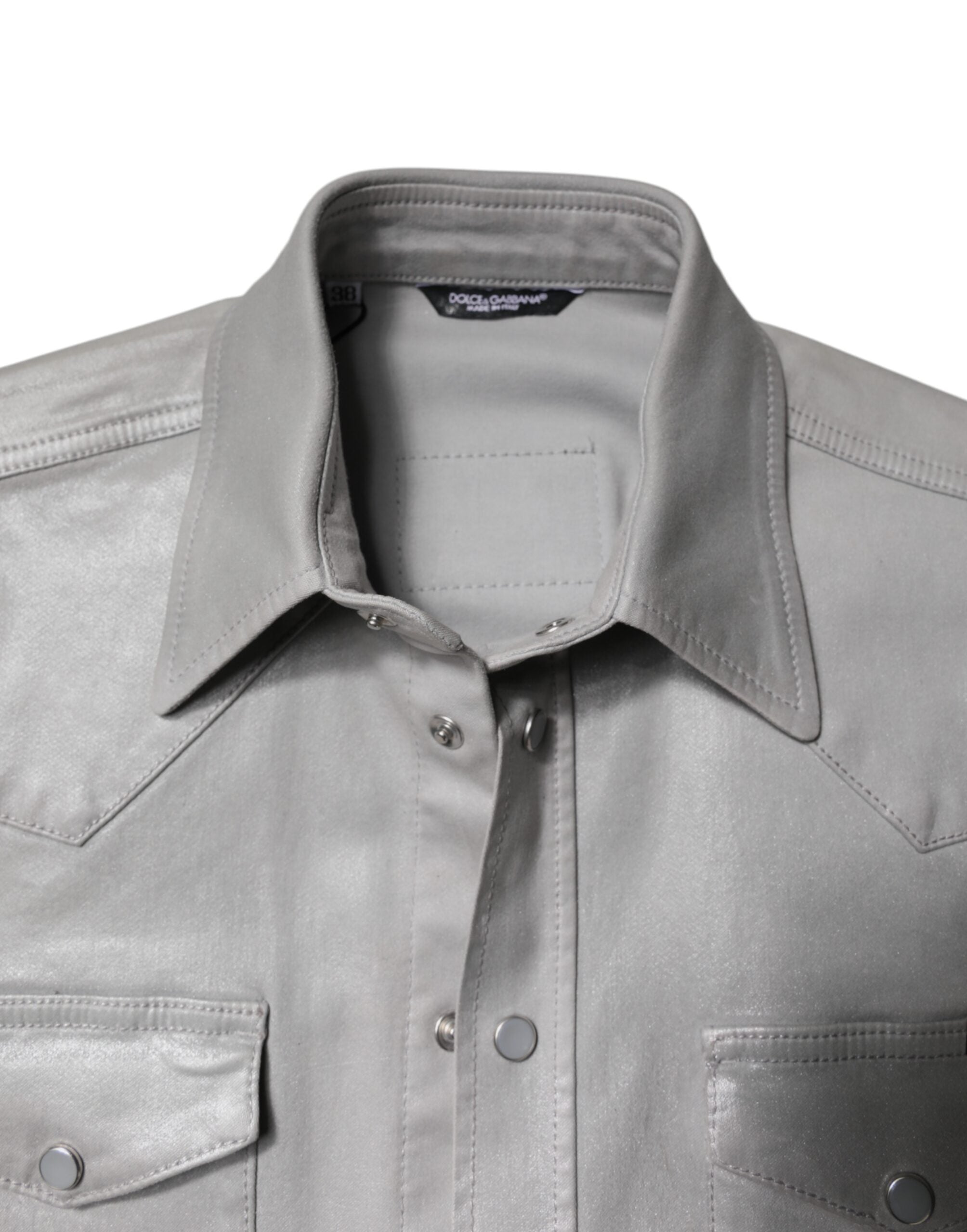 New Dolce & Gabbana Metallic Gray Cotton Button Down Shirt
