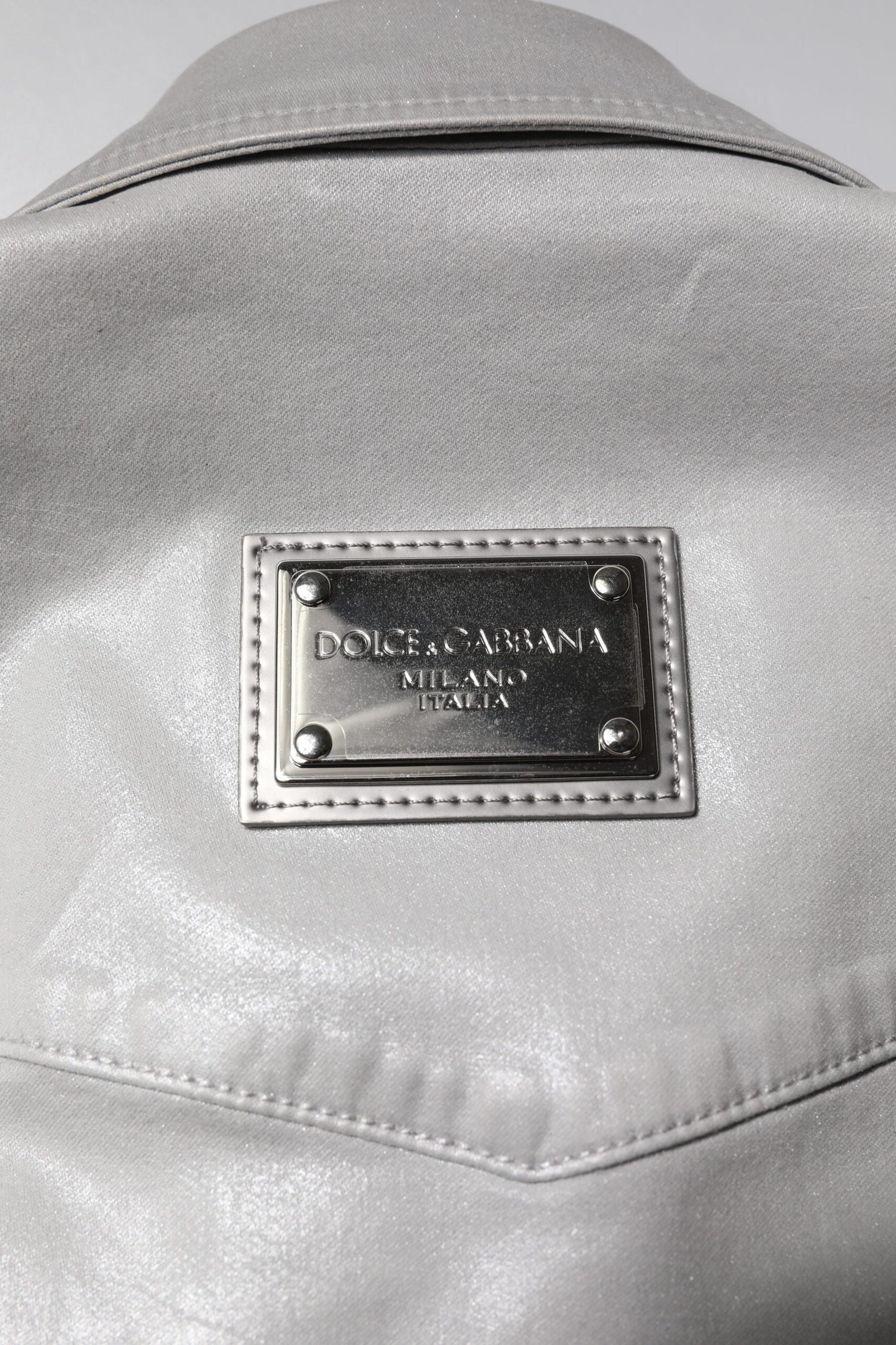 New Dolce & Gabbana Metallic Gray Cotton Button Down Shirt