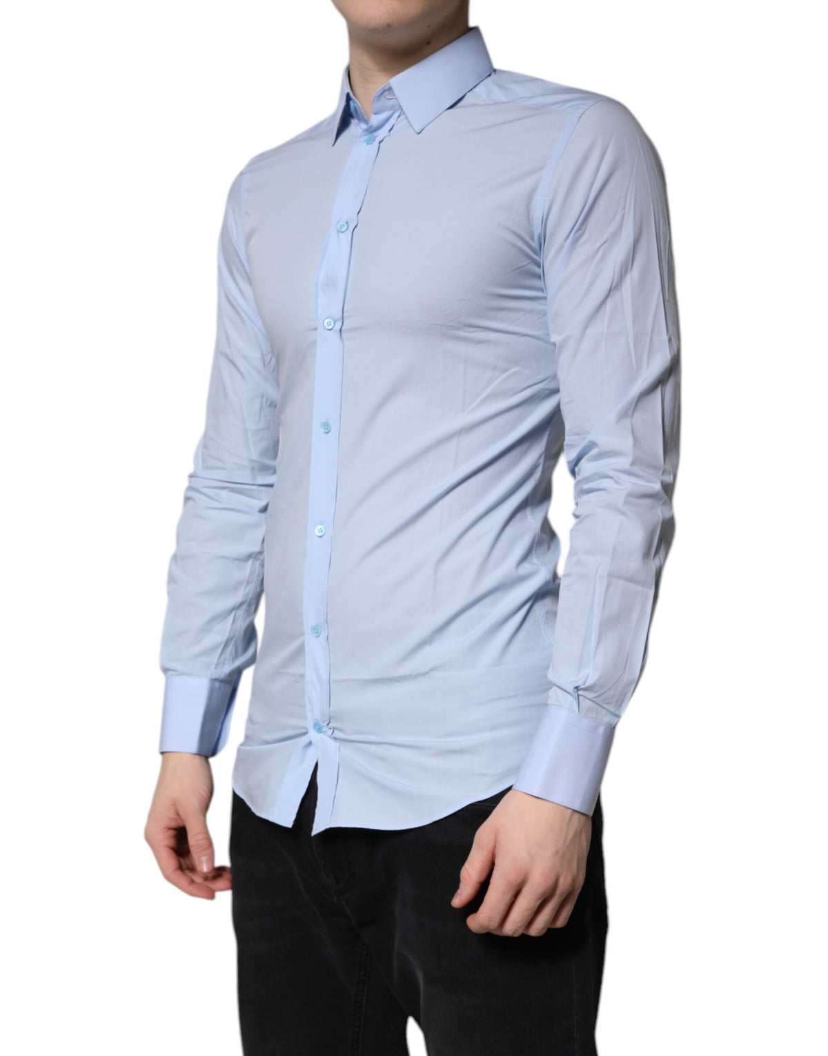 New Dolce & Gabbana Light Blue Cotton GOLD Dress Formal Shirt