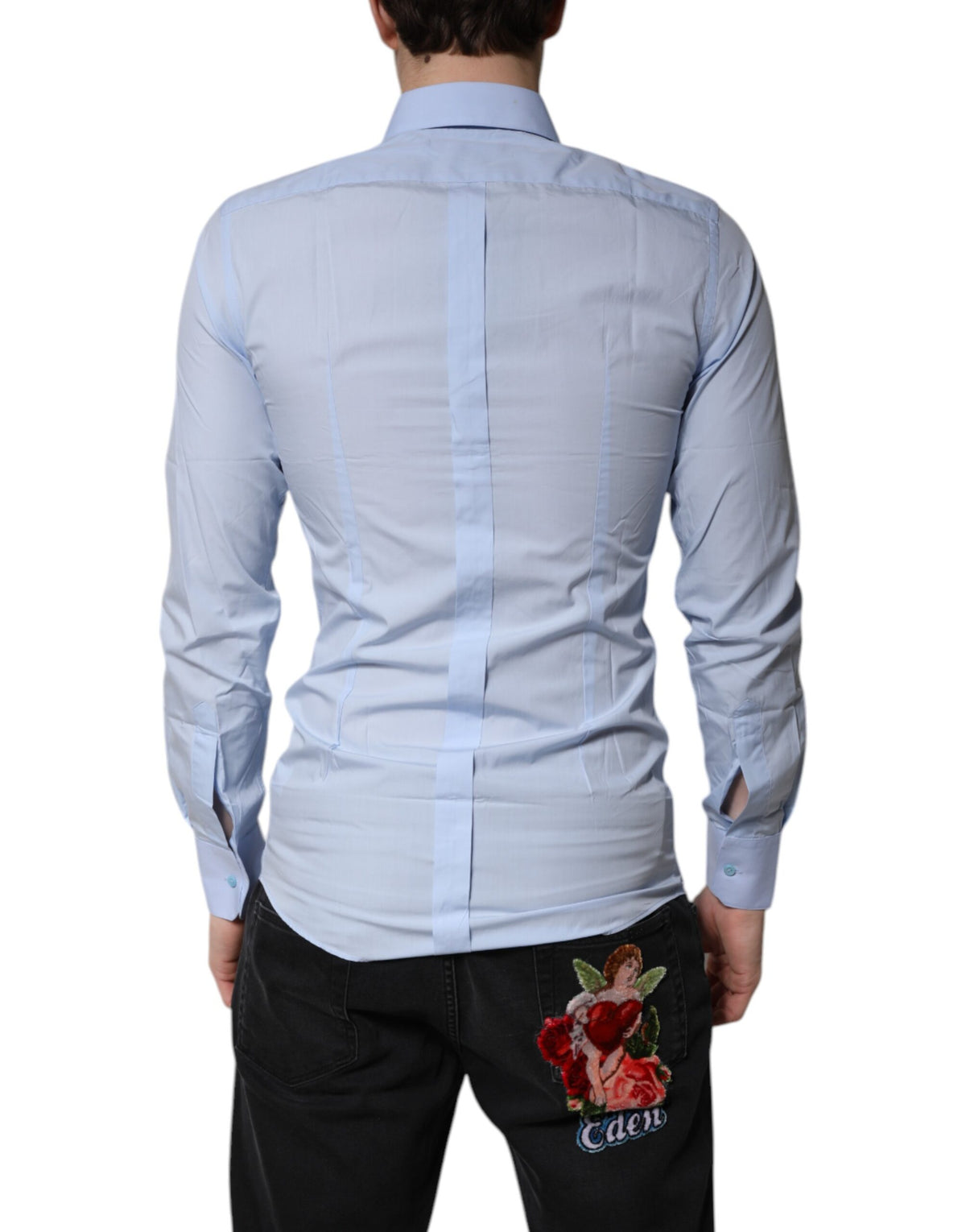 New Dolce & Gabbana Light Blue Cotton GOLD Dress Formal Shirt