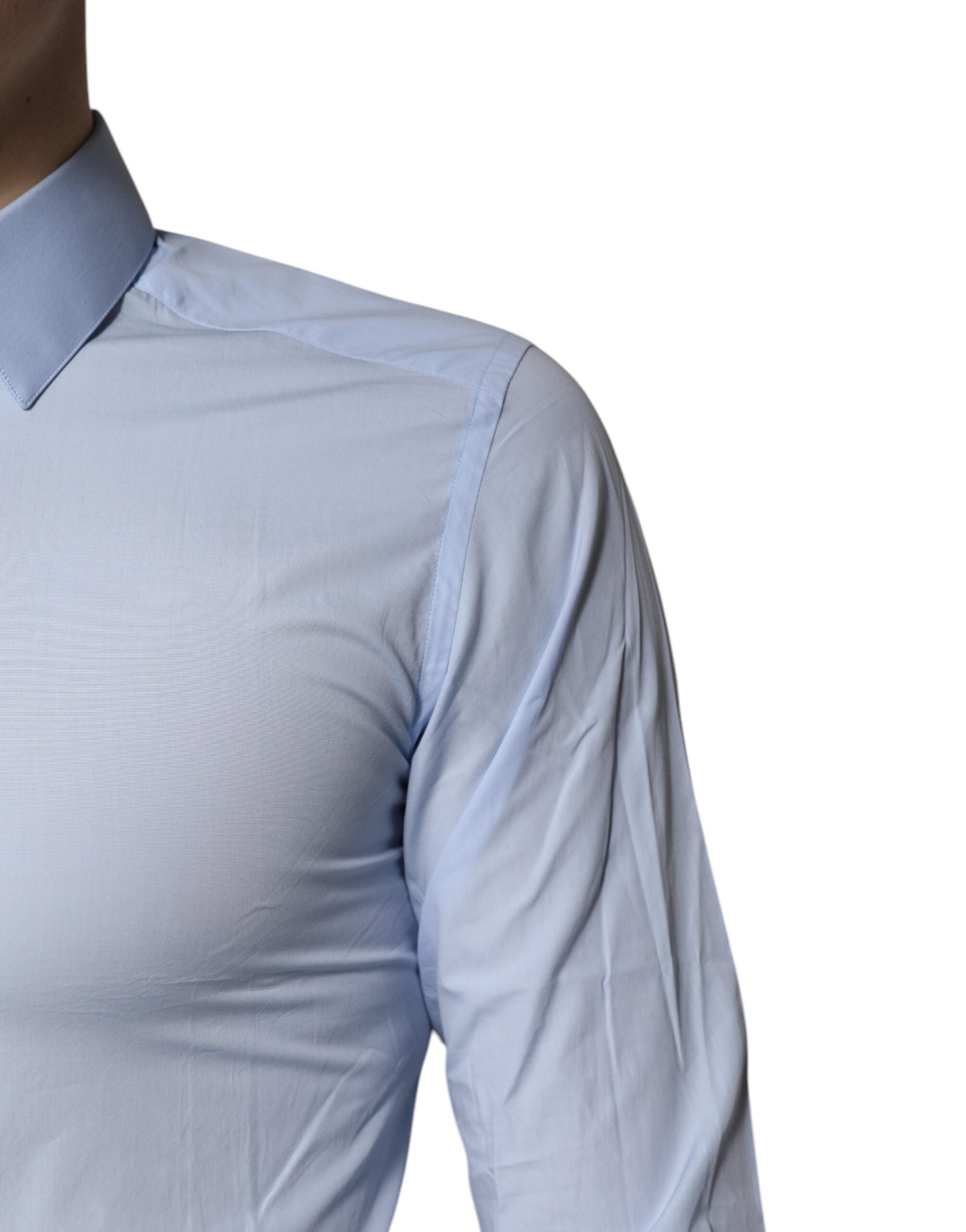New Dolce & Gabbana Light Blue Cotton GOLD Dress Formal Shirt