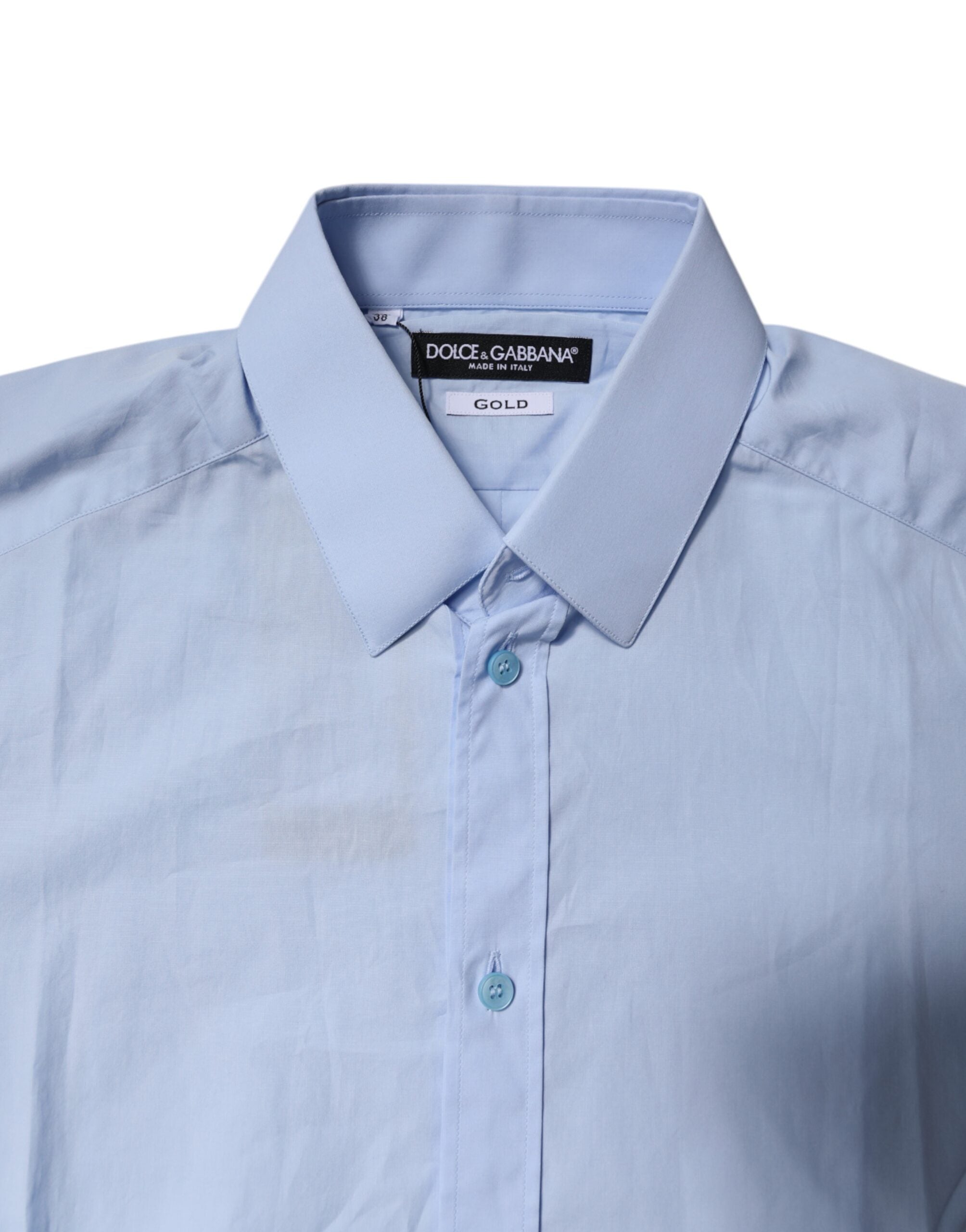 New Dolce & Gabbana Light Blue Cotton GOLD Dress Formal Shirt