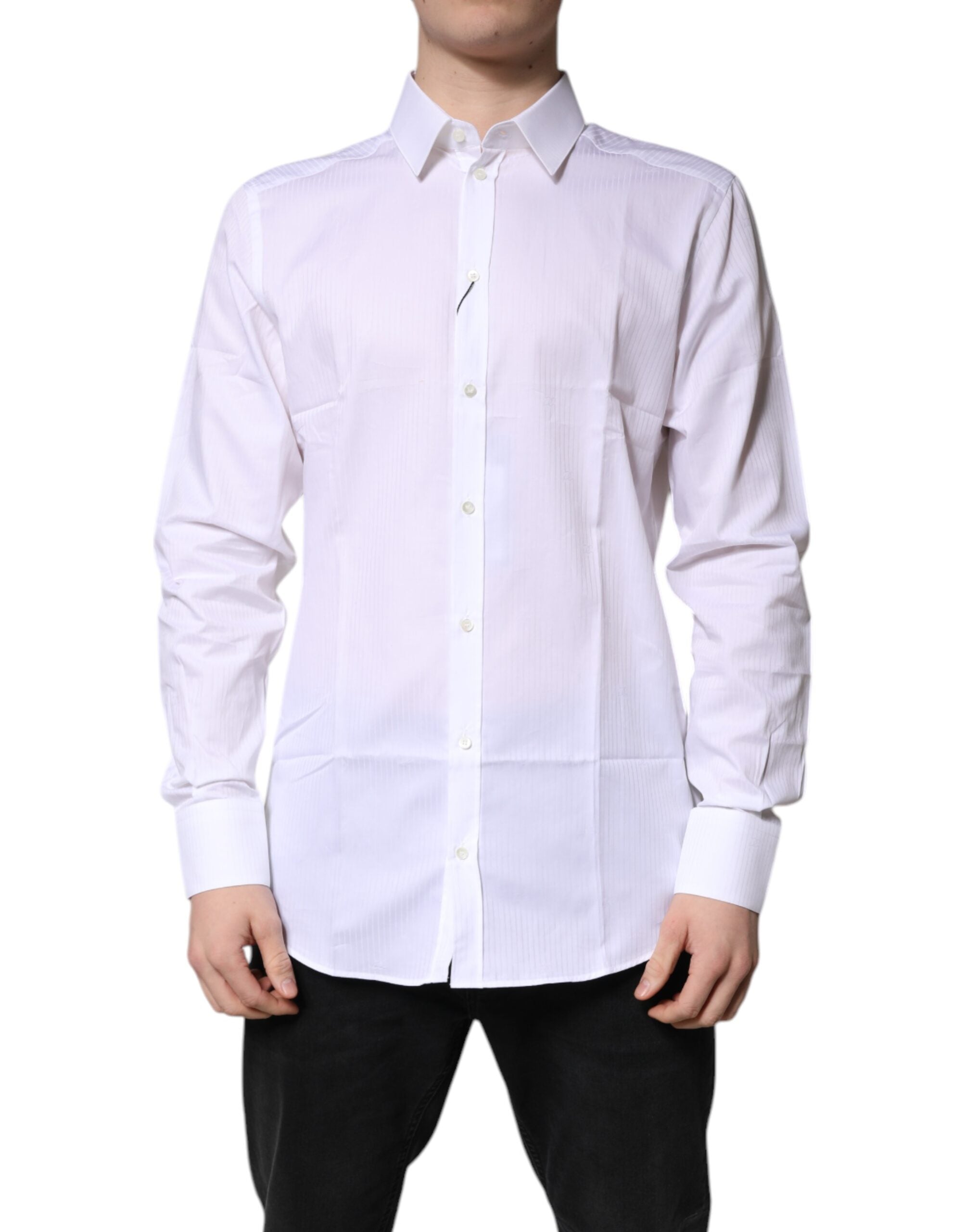 Dolce & Gabbana White Cotton Collared GOLD Dress Formal Shirt