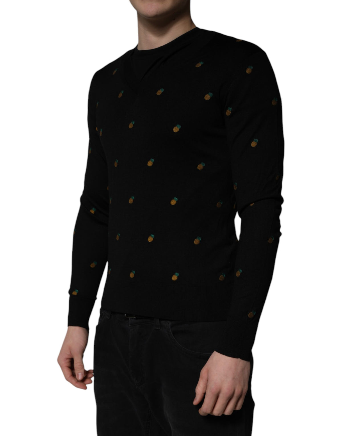 New Dolce & Gabbana Black Pineapple Crew Neck Pullover Sweater