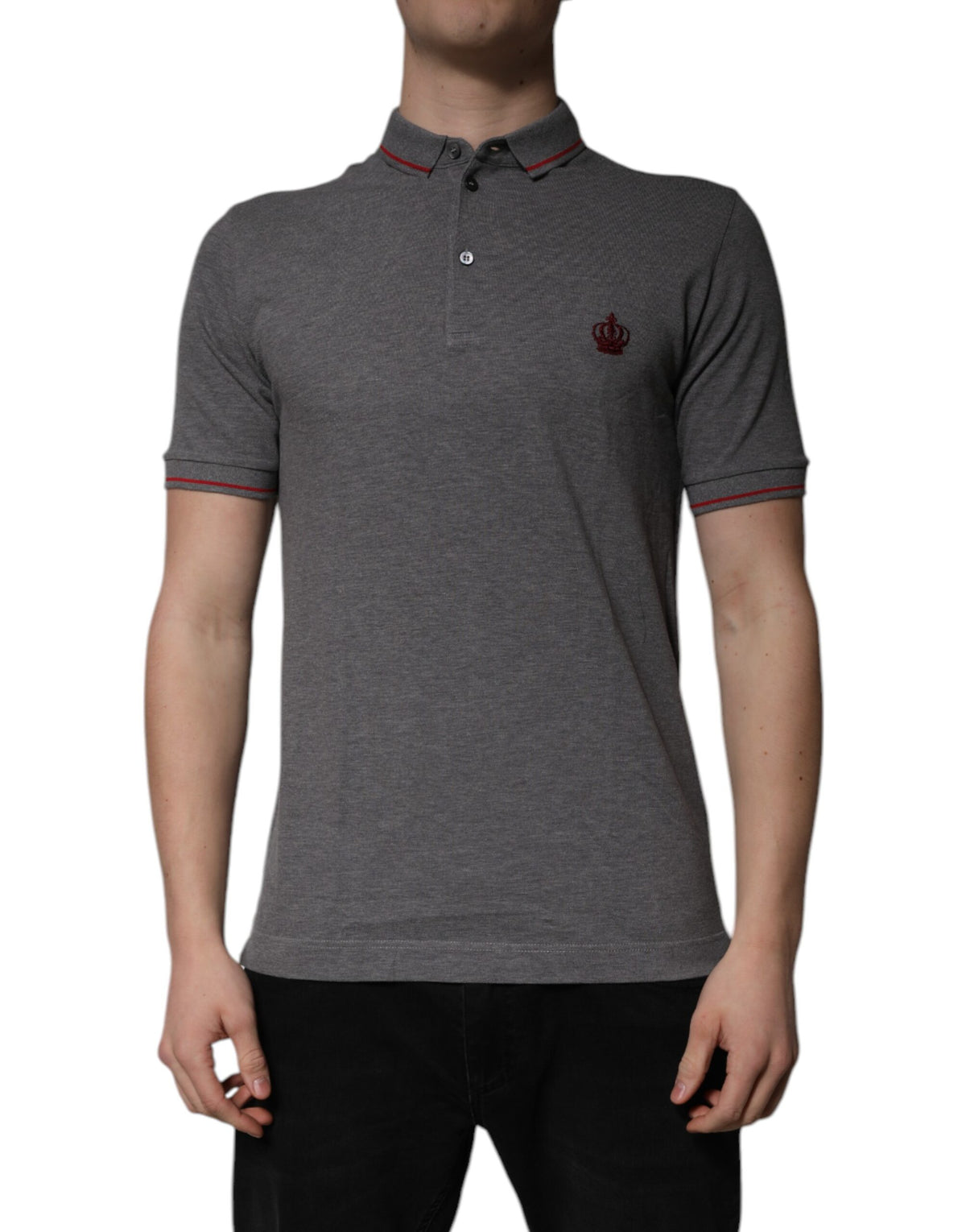 New Dolce & Gabbana Gray Cotton Crown Collared Polo T-shirt