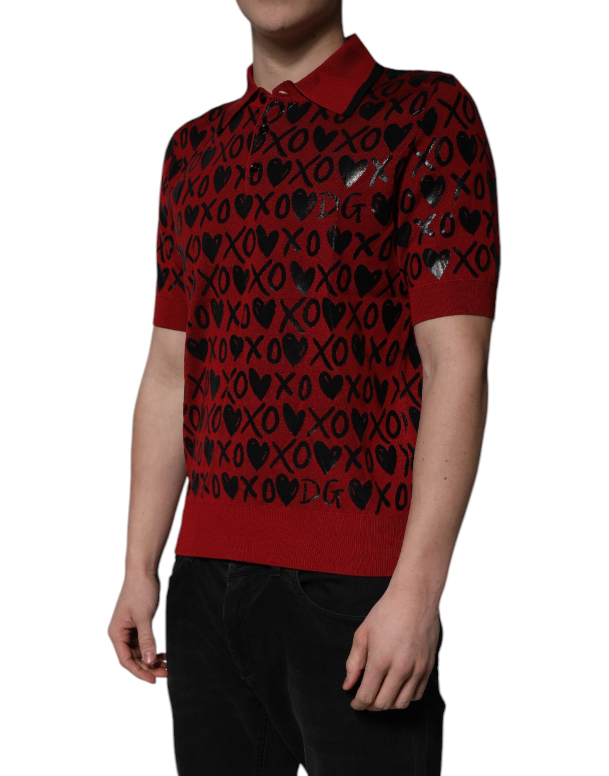 New Dolce & Gabbana Red Cotton XOXO Collared Polo T-shirt