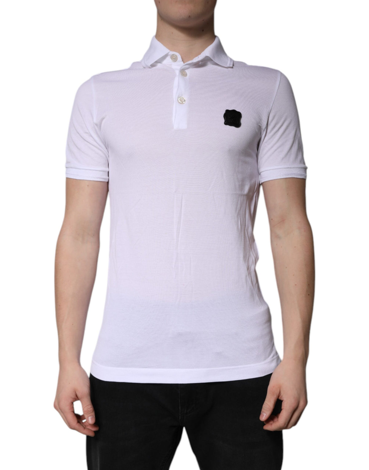 New Dolce & Gabbana White Cotton Logo Collared Polo T-shirt