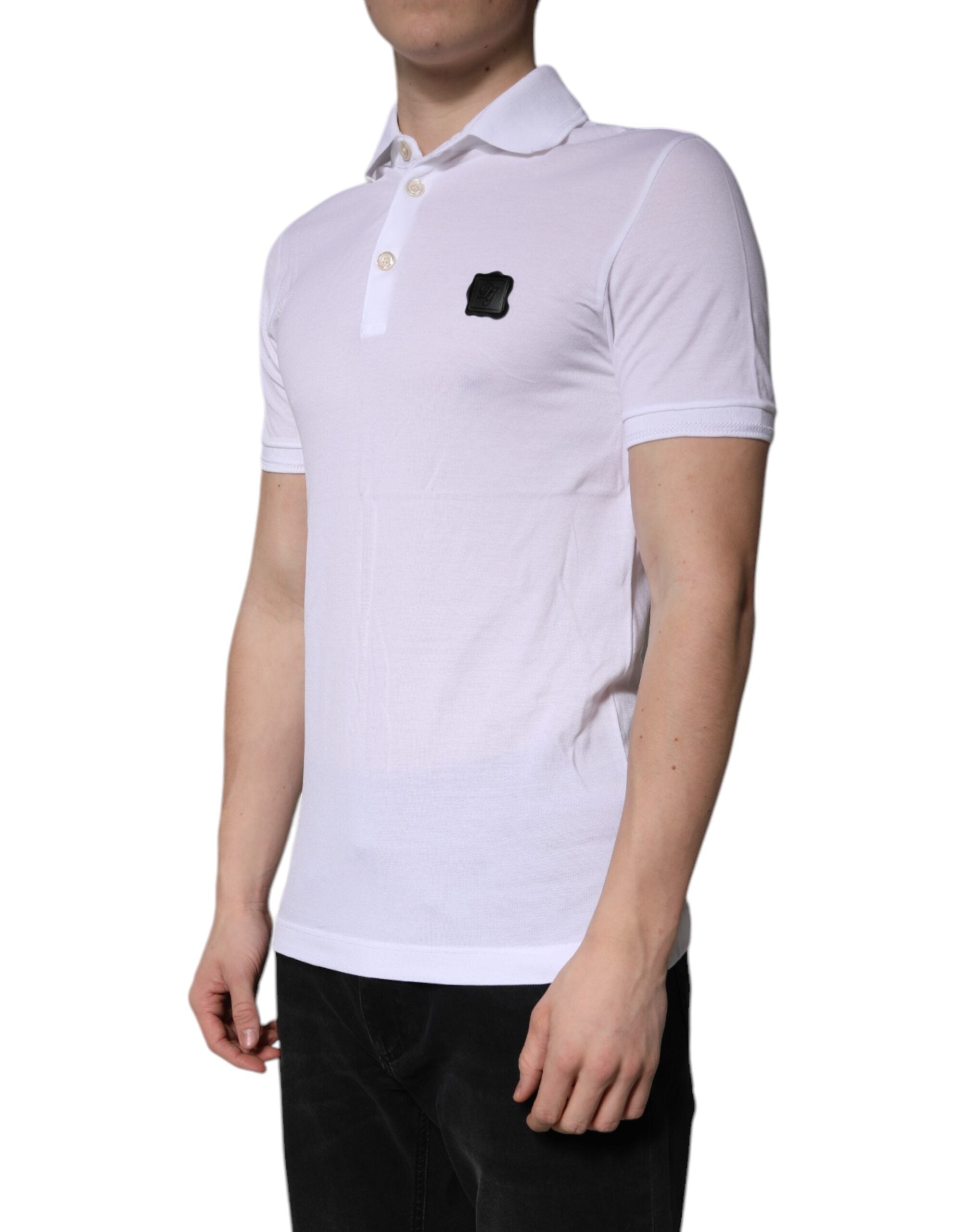 New Dolce & Gabbana White Cotton Logo Collared Polo T-shirt