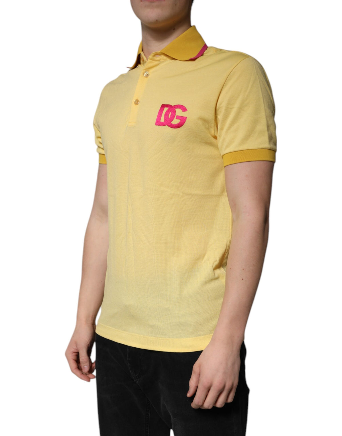 New Dolce & Gabbana Yellow Cotton Logo Collared Polo T-shirt