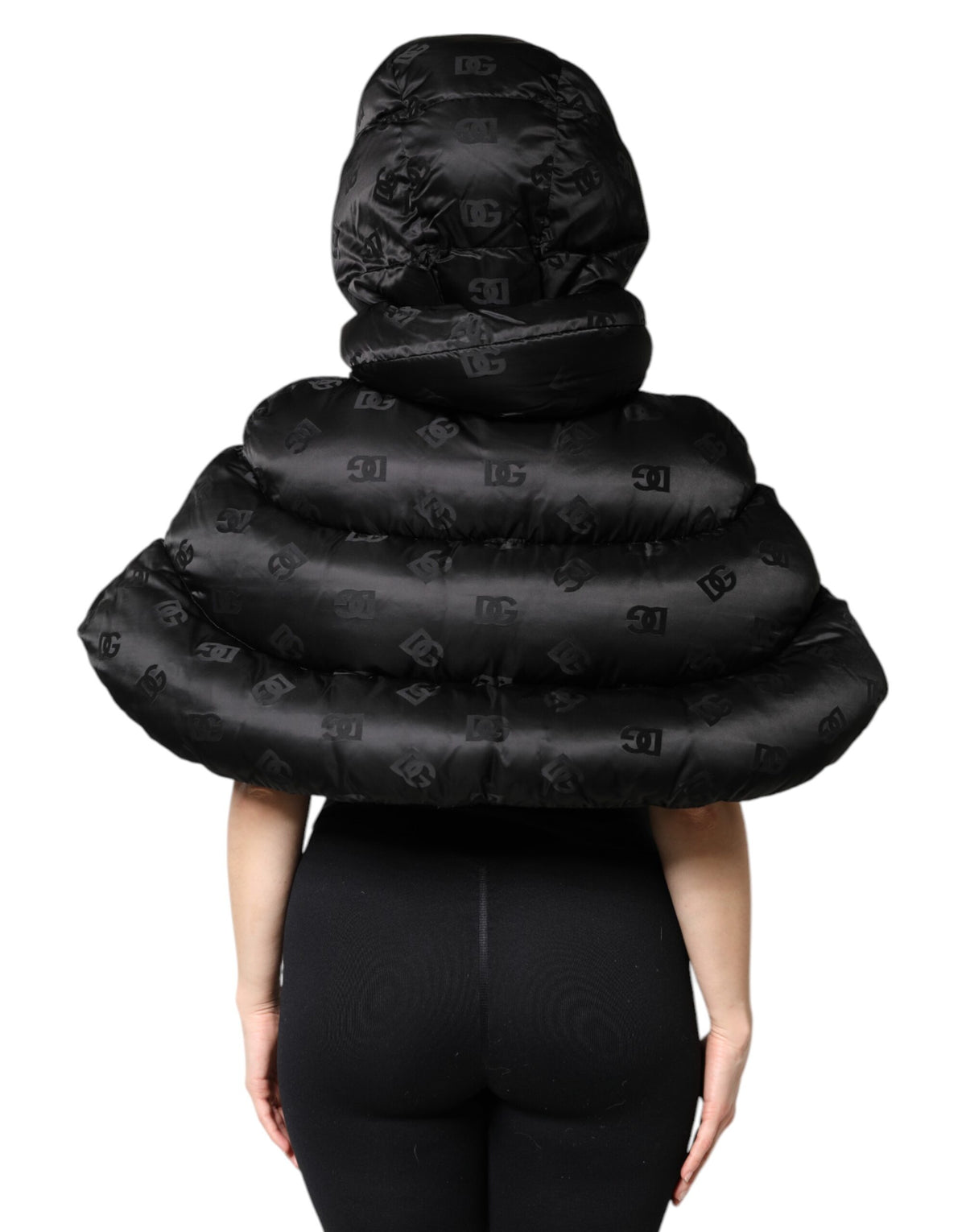 New Dolce & Gabbana Black Padded Puffer Hooded Full Zip Cropped Jacket