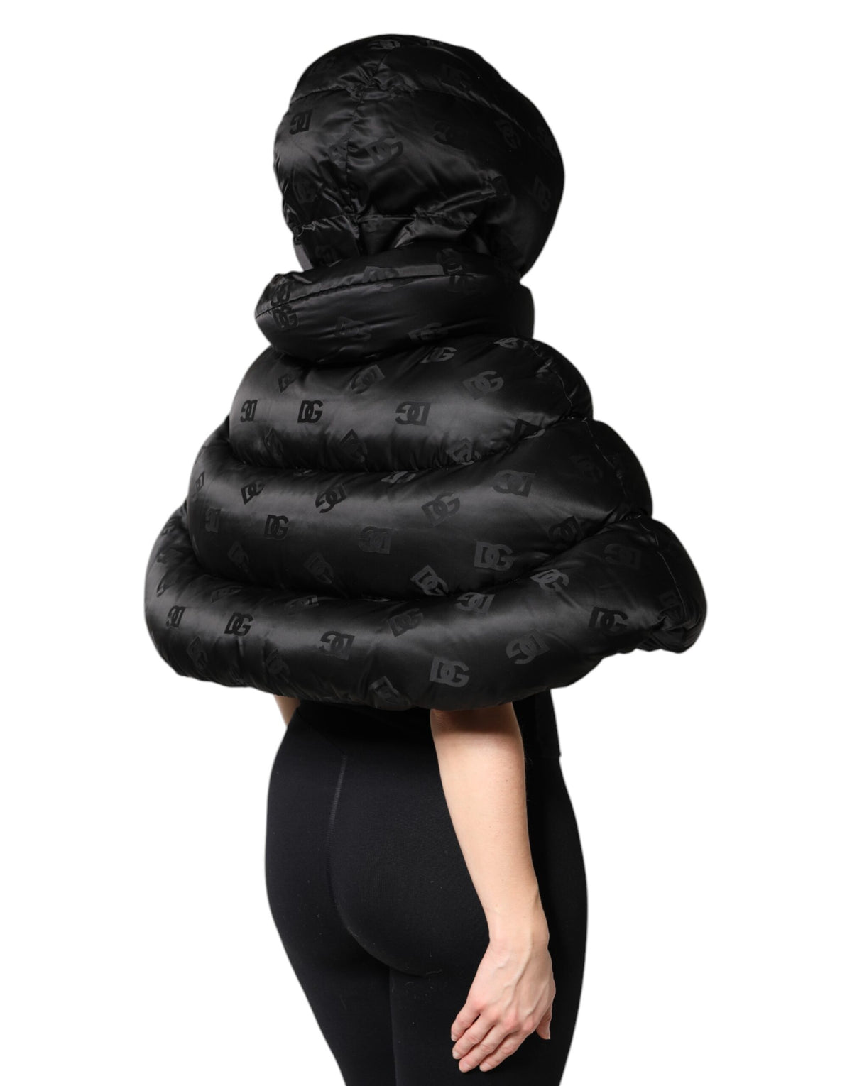 New Dolce & Gabbana Black Padded Puffer Hooded Full Zip Cropped Jacket