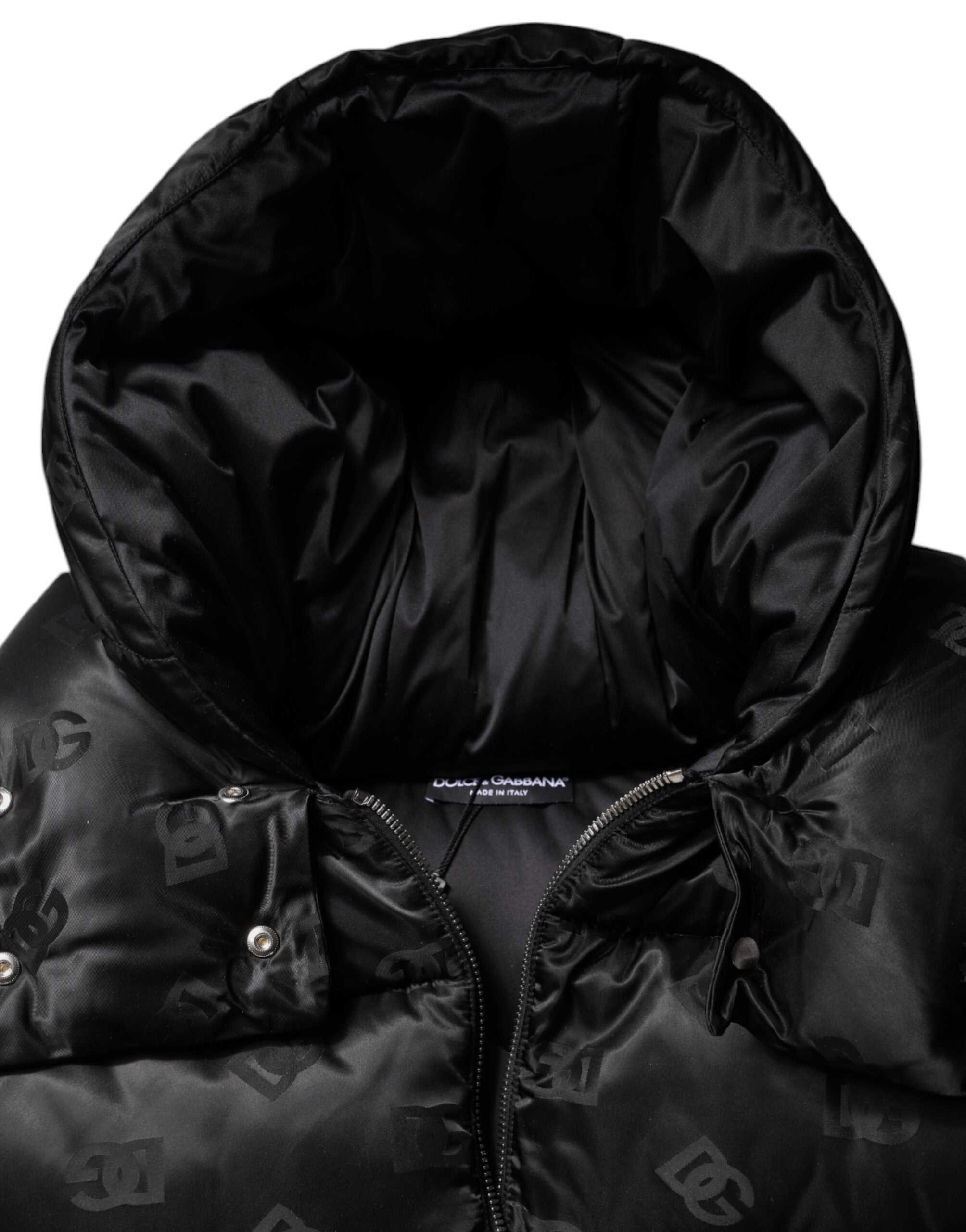 New Dolce & Gabbana Black Padded Puffer Hooded Full Zip Cropped Jacket