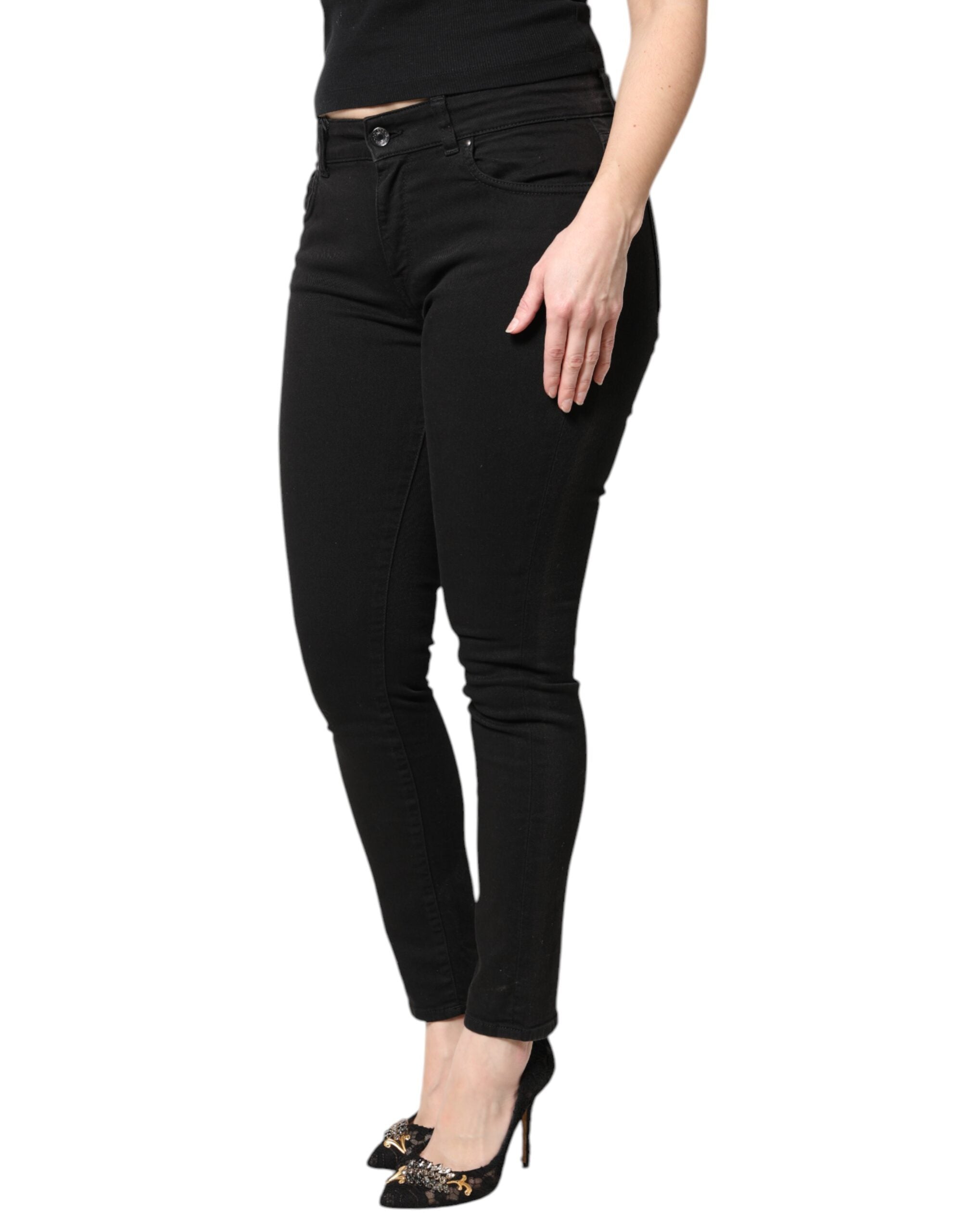 New Dolce & Gabbana Black Cotton Mid Waisted Skinny Denim Jeans