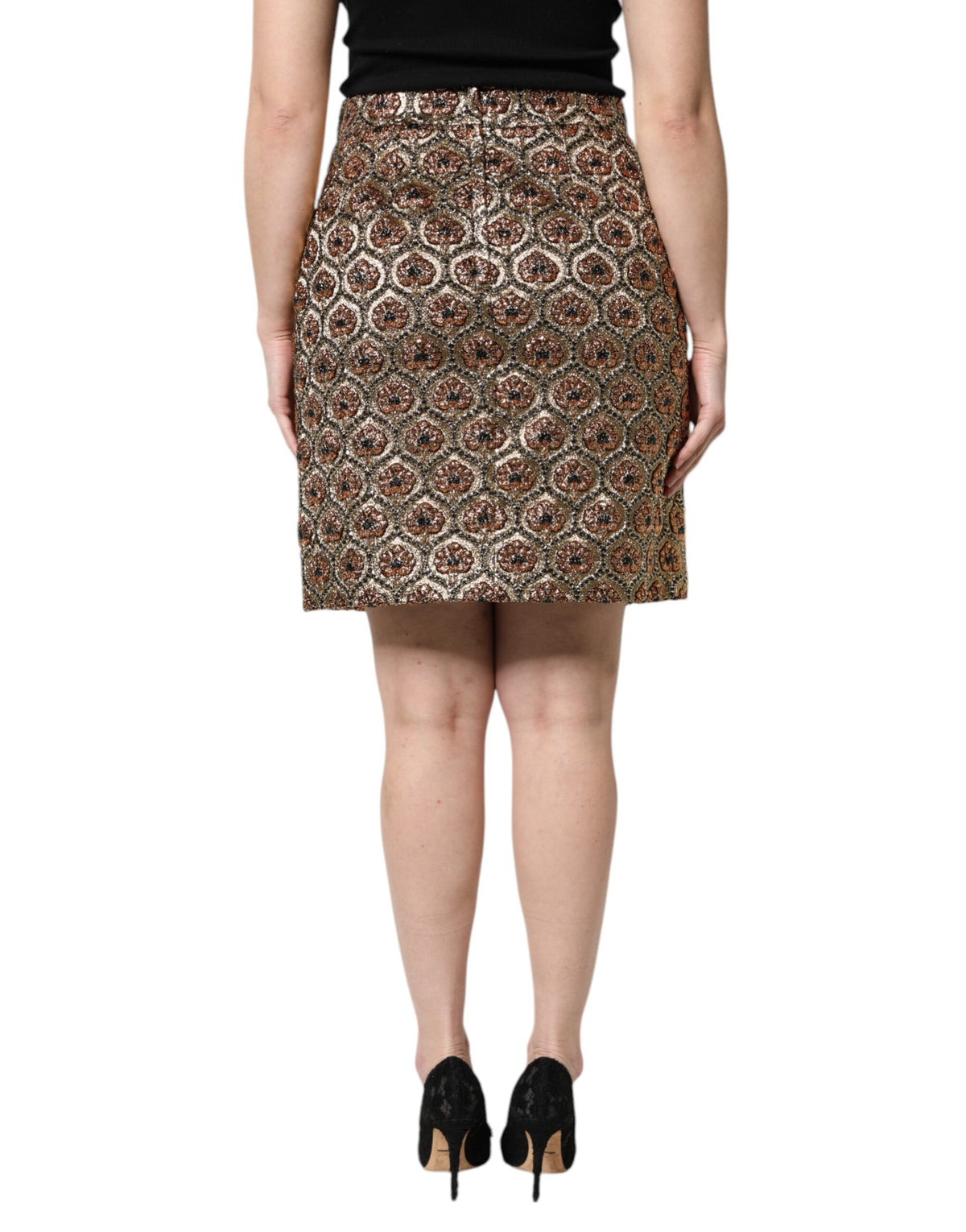 New Dolce & Gabbana Brown Brocade A-line Mini Skirt