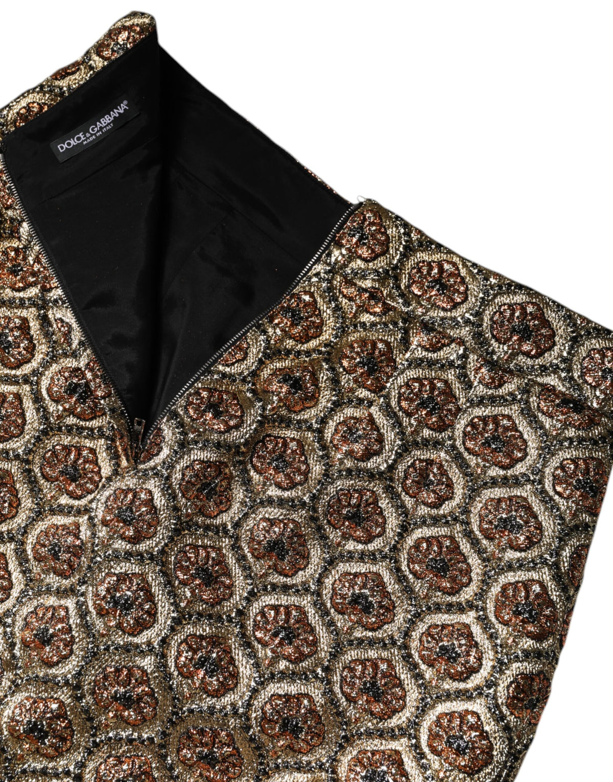 New Dolce & Gabbana Brown Brocade A-line Mini Skirt
