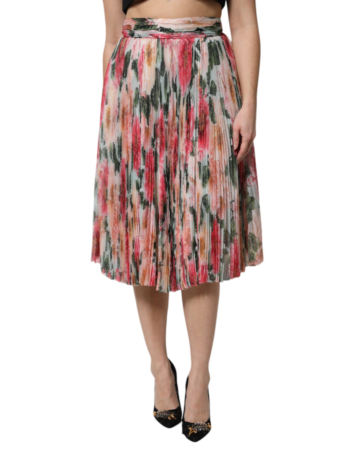 New Dolce & Gabbana Multicolor Silk Floral High Waist Midi Skirt